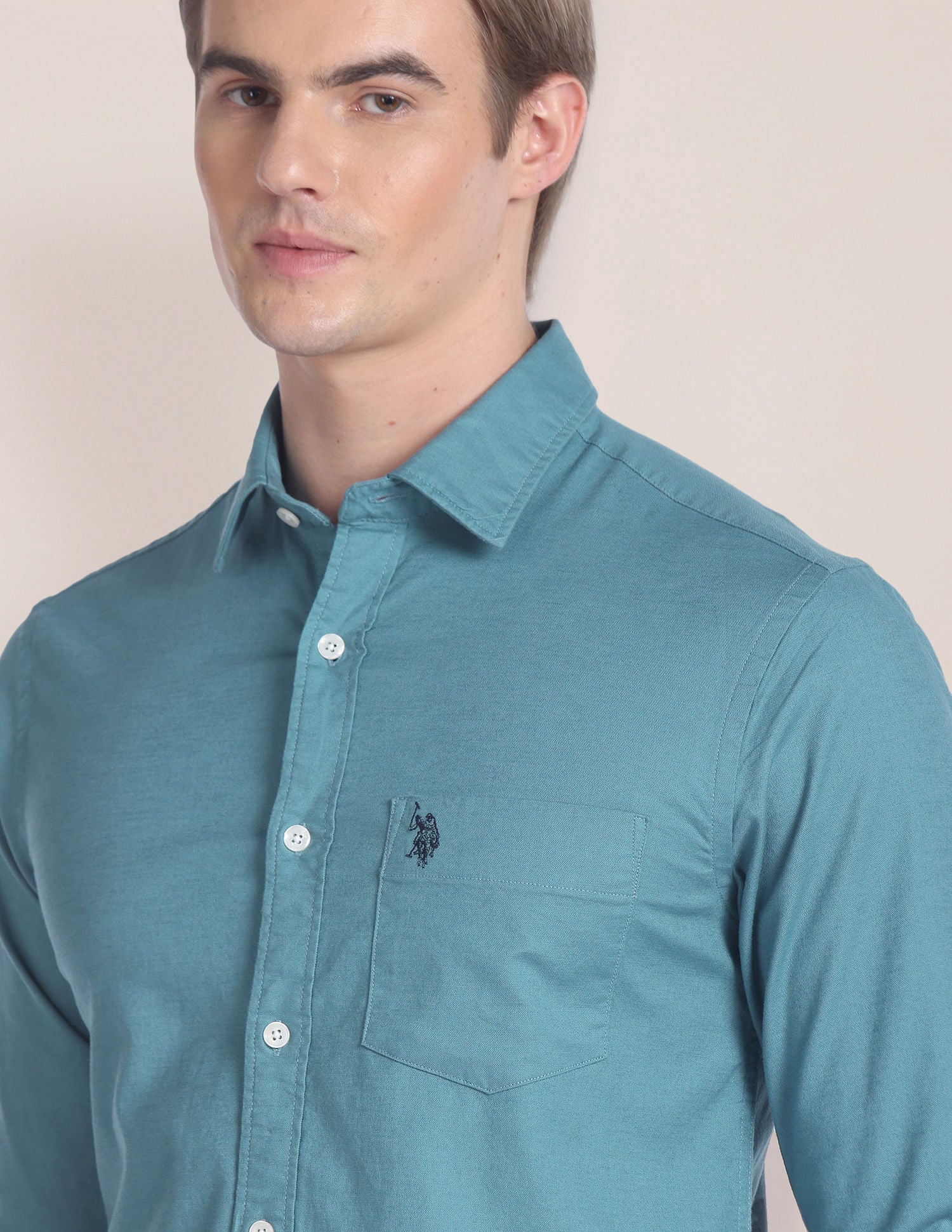Solid Dobby Shirt Teal - U.S. POLO ASSN. | Large