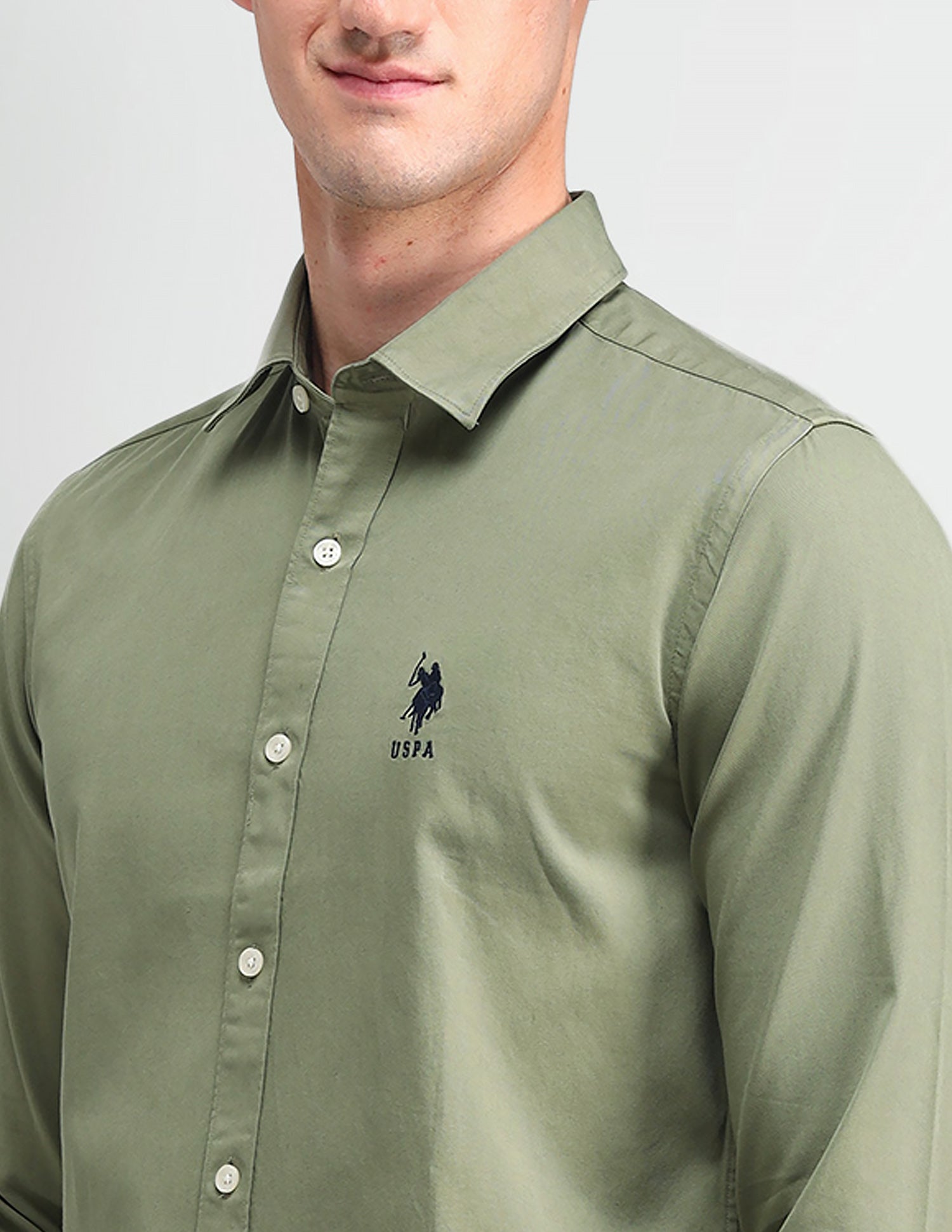 Slim Fit Cotton Shirt Green - U.S. POLO ASSN. | Large