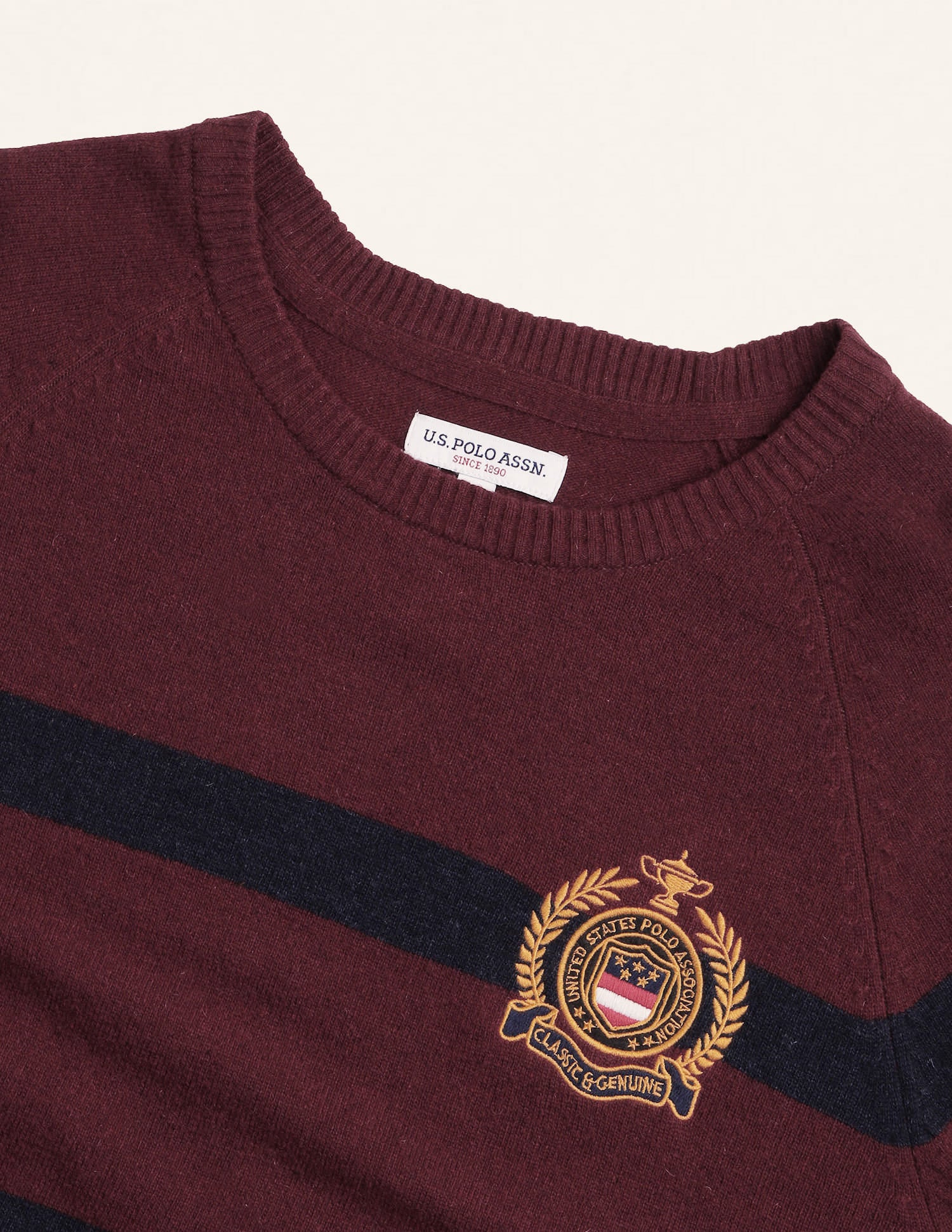 Crew Neck Horizontal Stripe Sweater Maroon - U.S. Polo Assn. India | Large