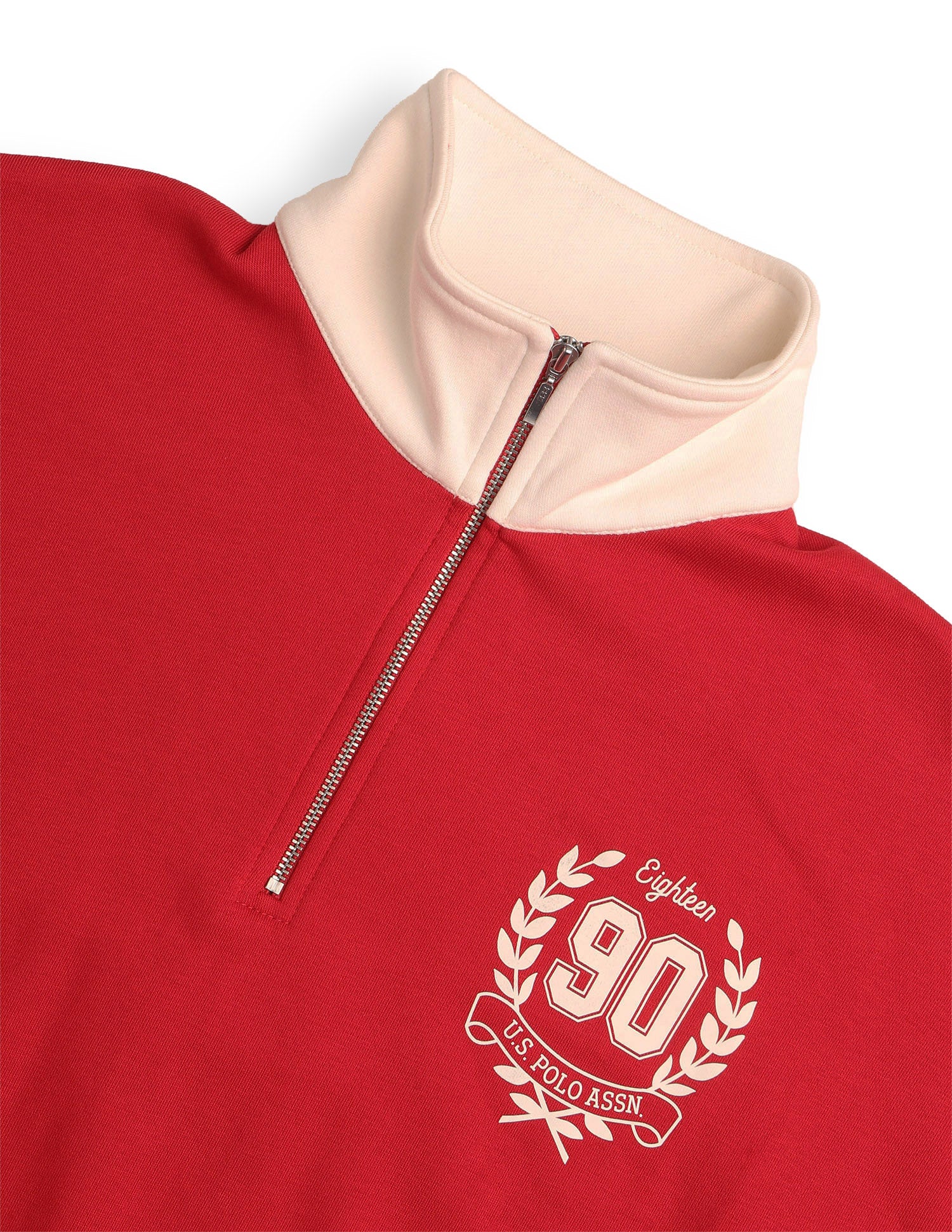 Solid Oversized Fit Zipper Sweatshirt Red - U.S. Polo Assn. India | Large