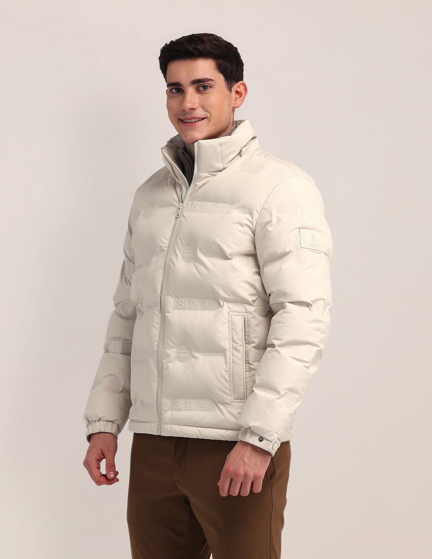 Detachable Hood Padded Jacket Beige - U.S. Polo Assn. India | Large