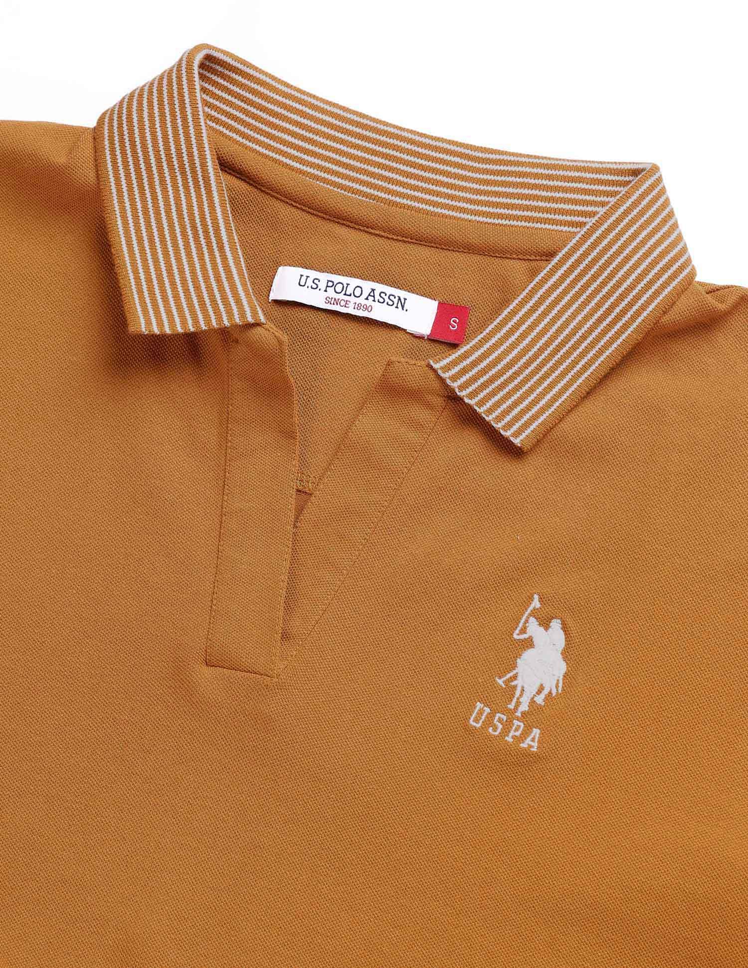 Jacquard Polo Collar Cotton Relaxed Fit Tshirt Orange - U.S. POLO ASSN. | Large
