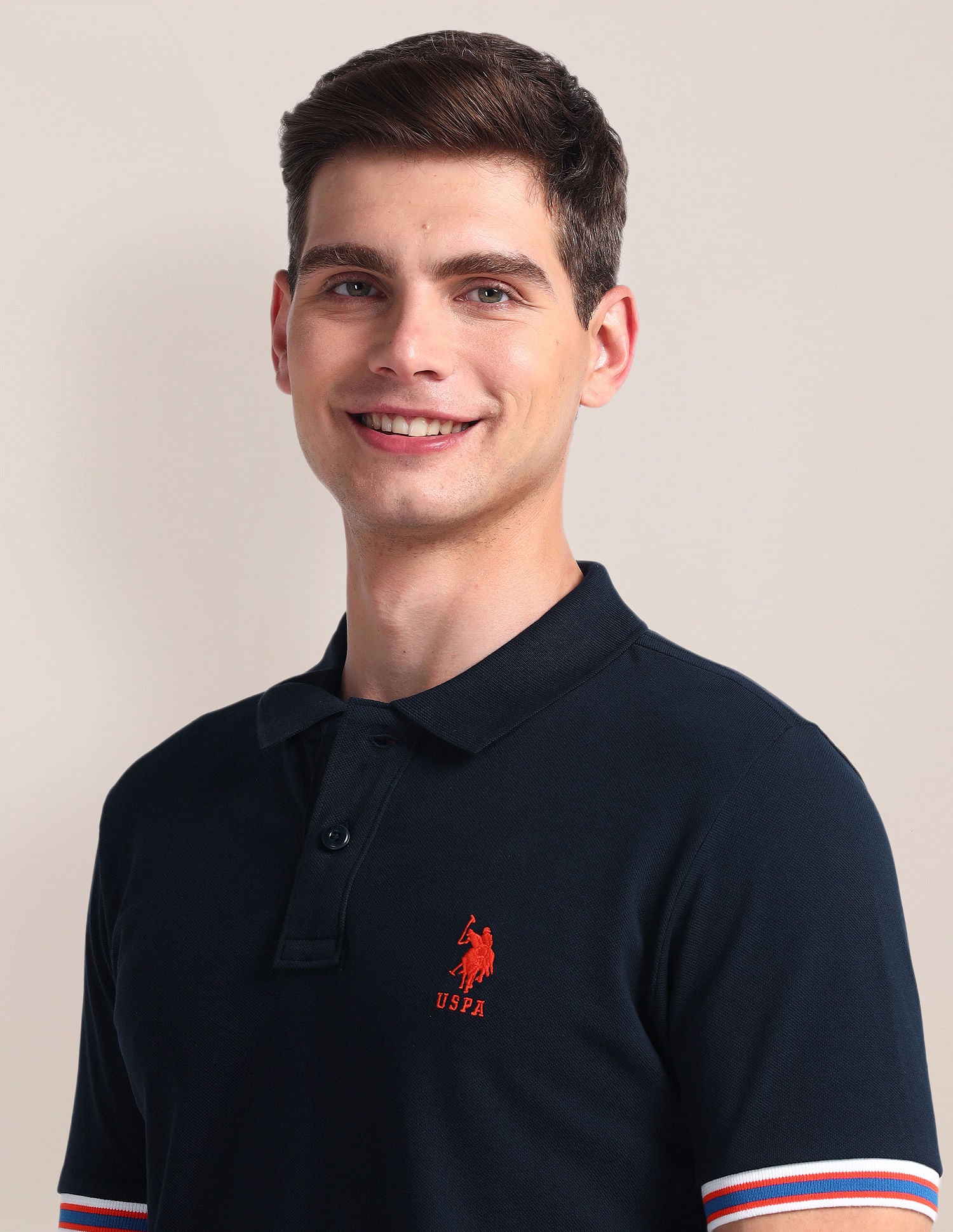 Tipped Sleeve Hem Slim Polo Shirt Navy - U.S. Polo Assn. India | Large
