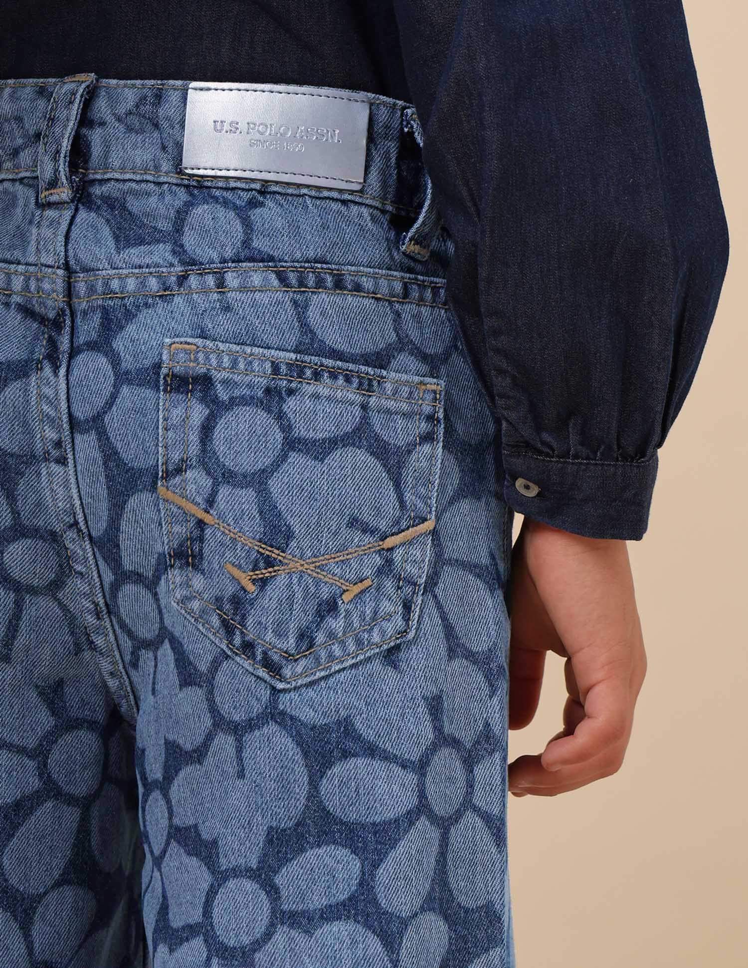 Girls Floral Laser Printed Wide Leg Jeans Blue - U.S. POLO ASSN. | Large