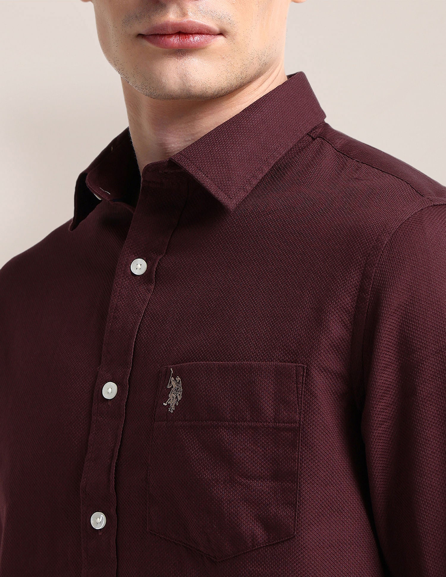 Cutaway Collar Premium Cotton Shirt Maroon - U.S. POLO ASSN. | Large