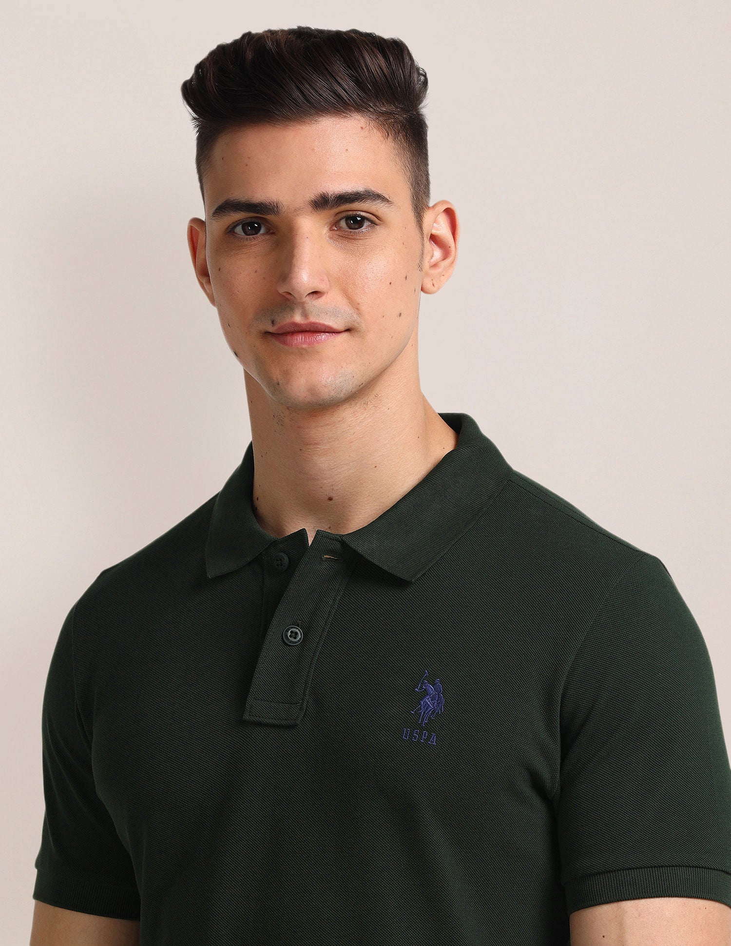 Solid Slim Fit Polo Shirt Olive - U.S. Polo Assn. India | Large