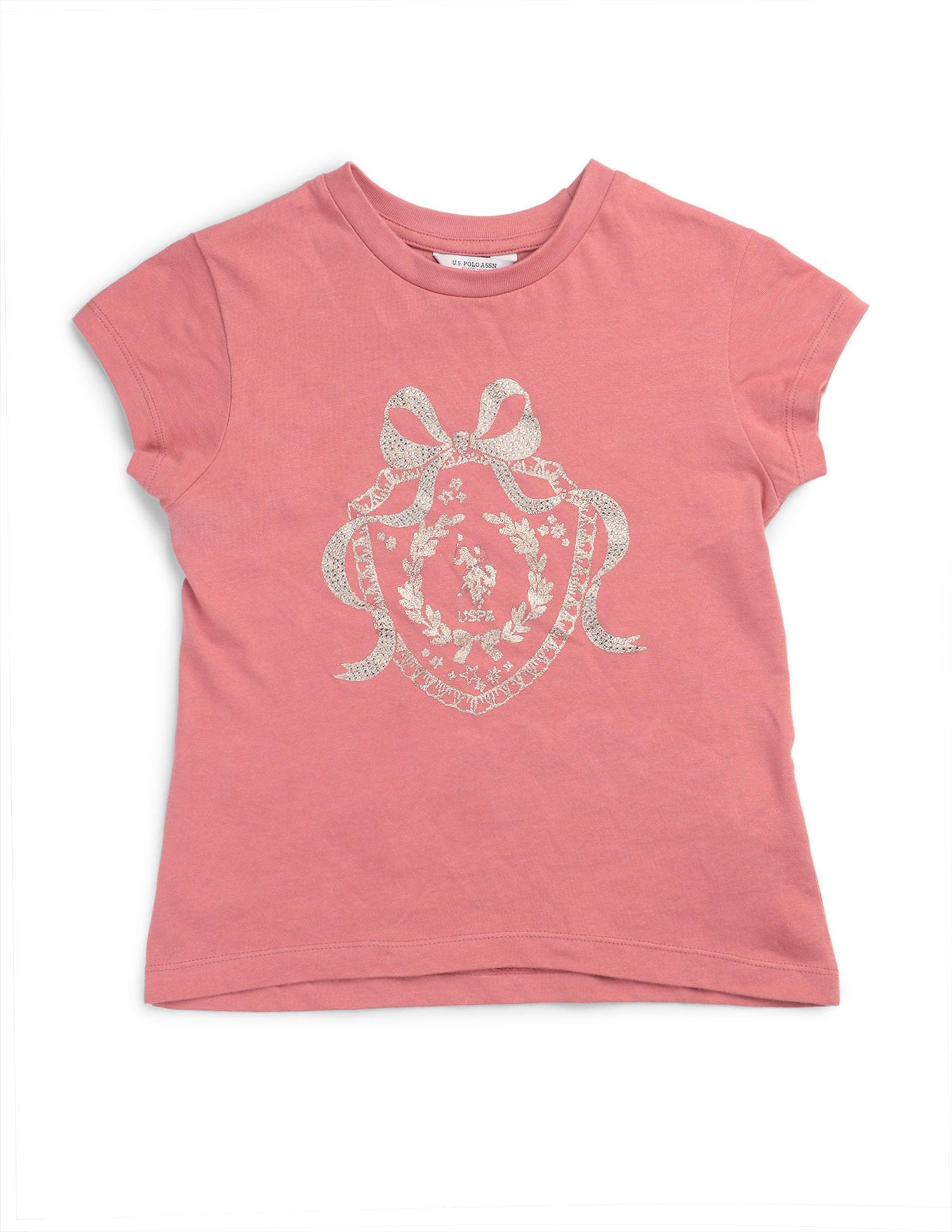 Girls Embellised Metallic Brand Printed Top Pink - U.S. POLO ASSN. | Large