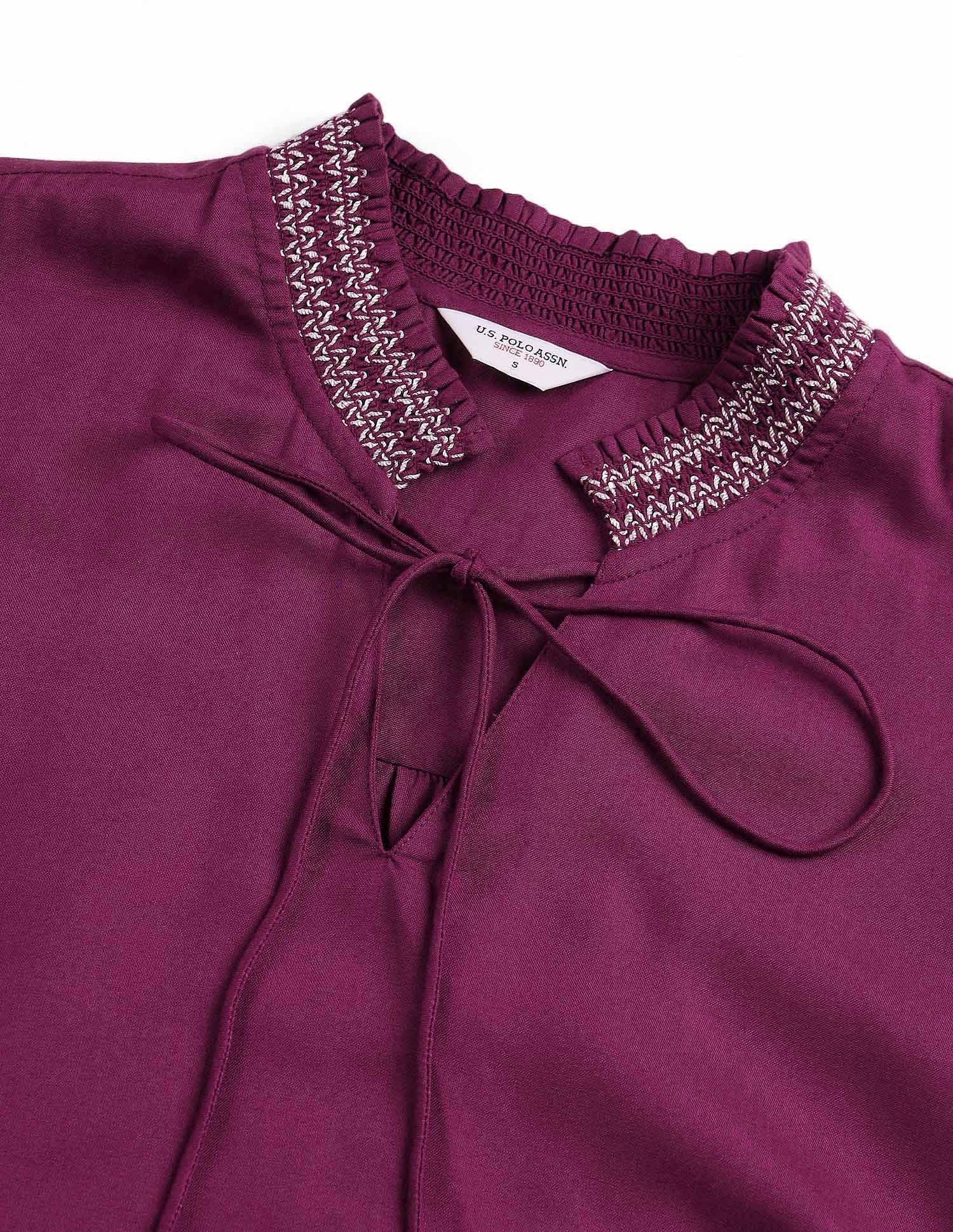 Ruffle Neck Solid Top Wine - U.S. POLO ASSN. | Large