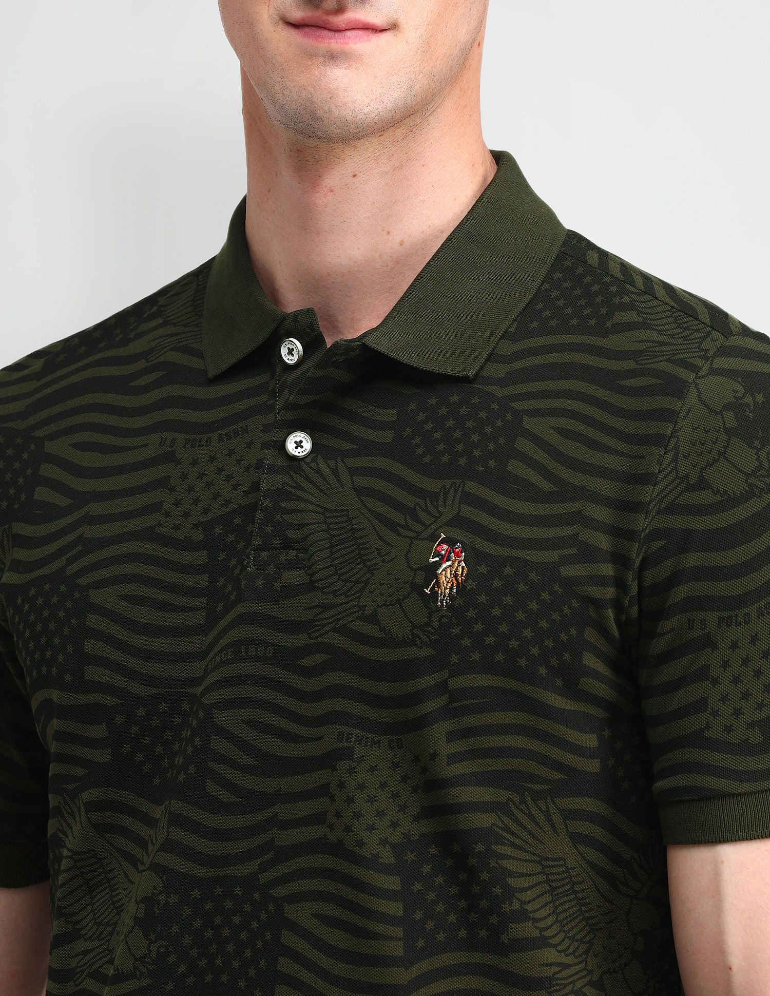 Muscle Fit Printed Polo Shirt Olive - U.S. Polo Assn. India | Large