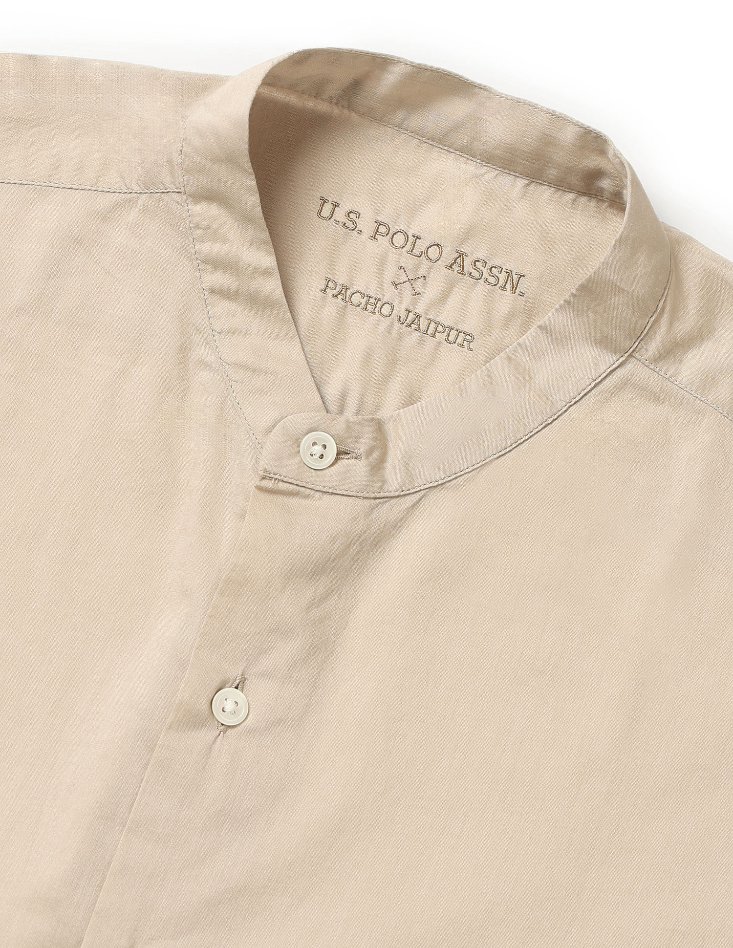 Pacho X Tailored Fit Mandarin Collar Shirt Sand - U.S. POLO ASSN. | Large