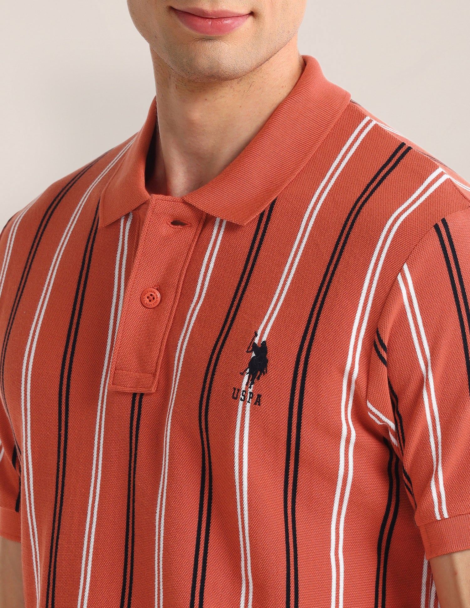 Vertical Striped Slim Fit Polo Shirt Rust - U.S. Polo Assn. India | Large