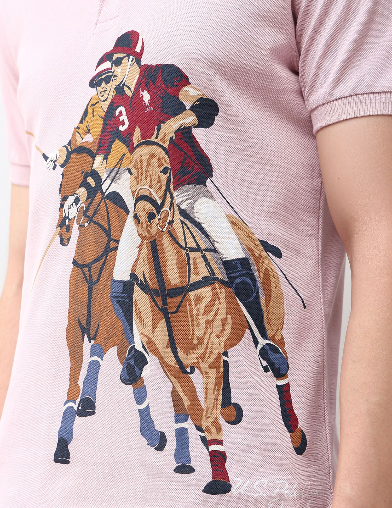 Graphic Printed Muscle Fit Polo Shirt Dark Pink - U.S. Polo Assn. India | Large