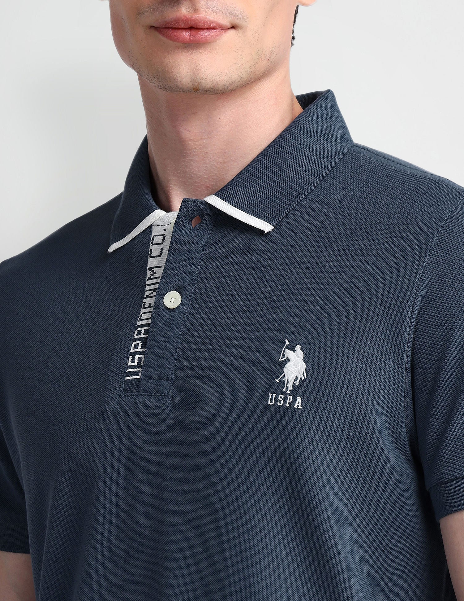 Muscle Fit Solid Polo Shirt Dark-Blue - U.S. Polo Assn. India | Large
