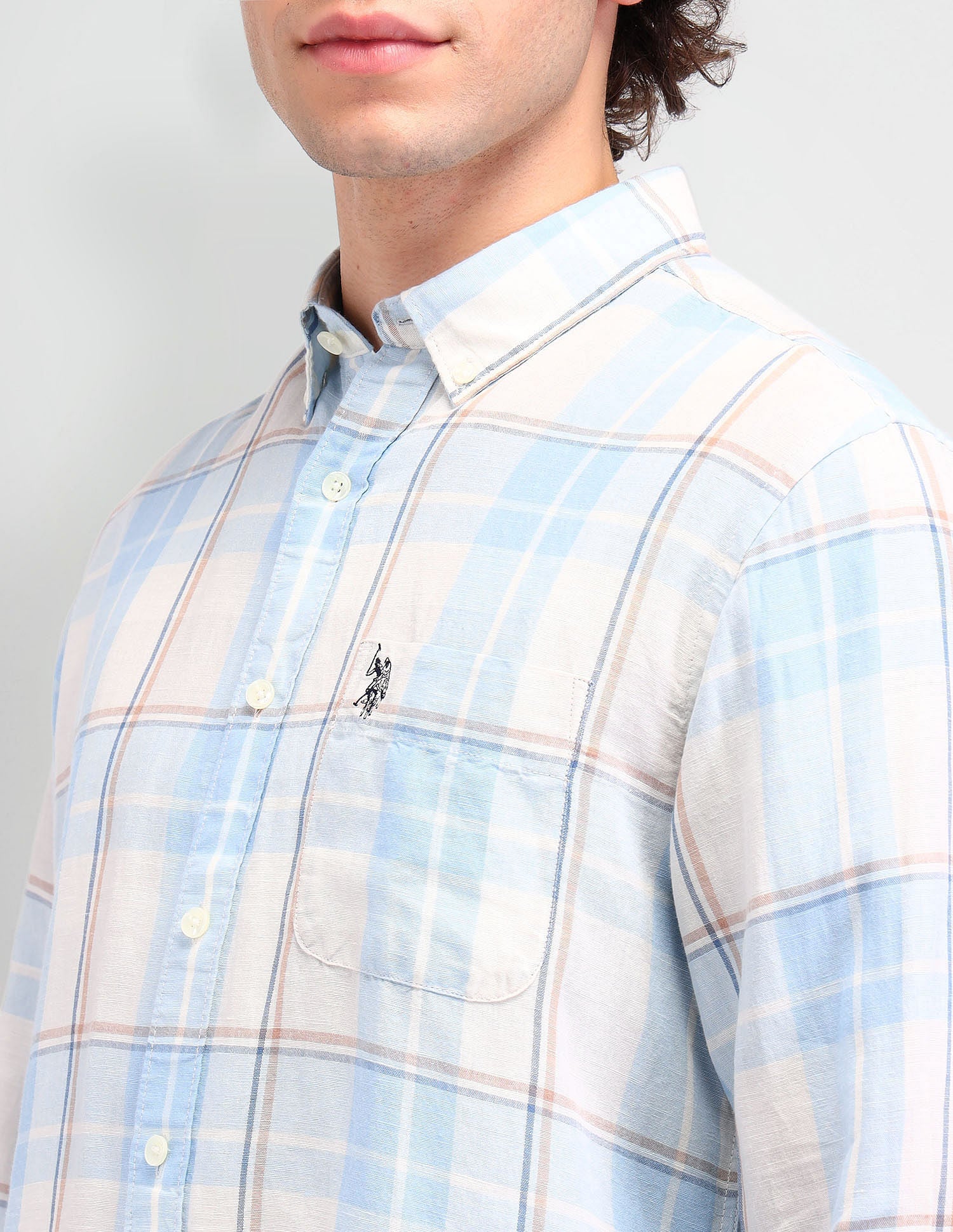 Slim Fit Button Down Shirt Blue - U.S. Polo Assn. India | Large