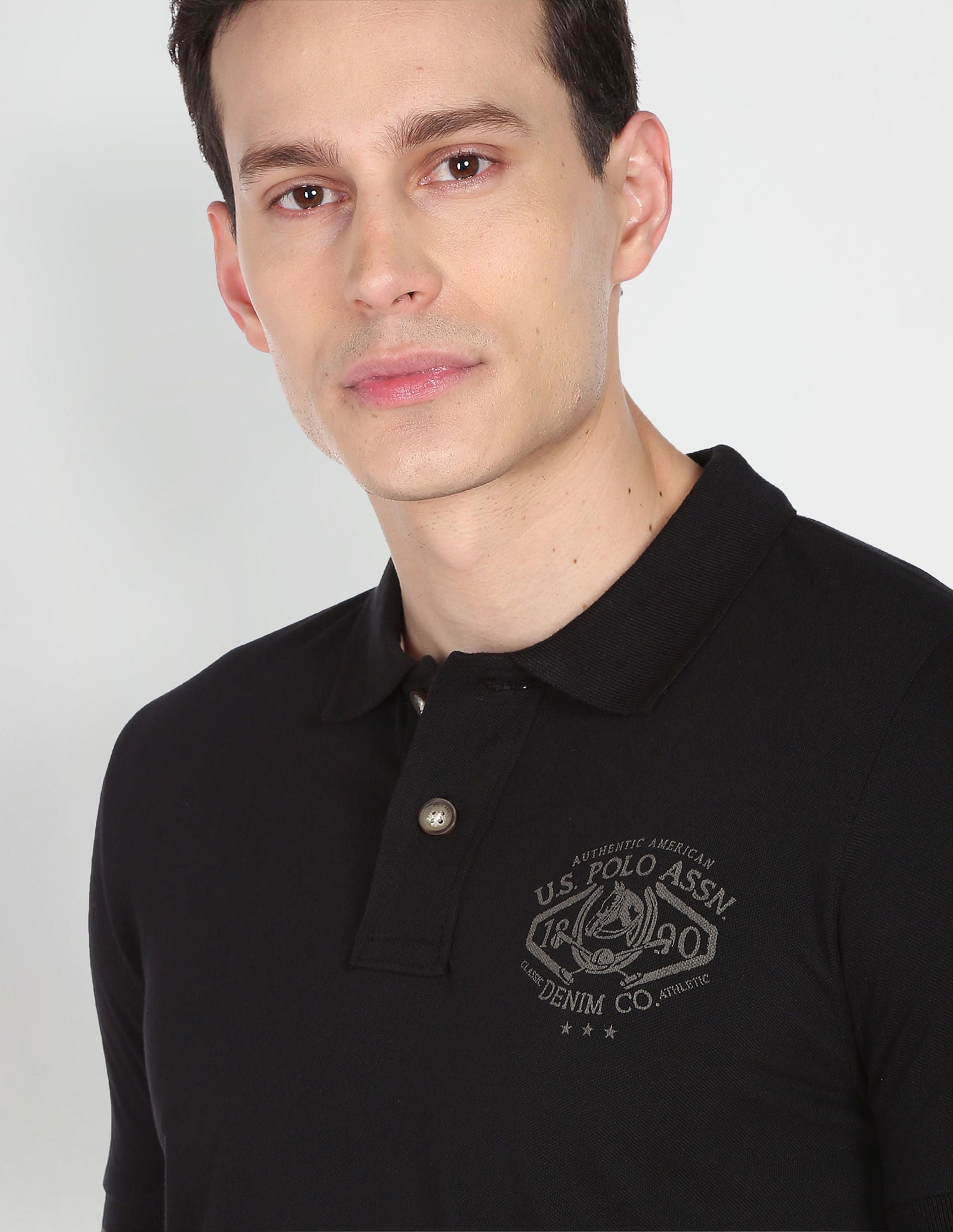Logo Print Cotton Pique Polo Shirt Black - U.S. POLO ASSN. | Large