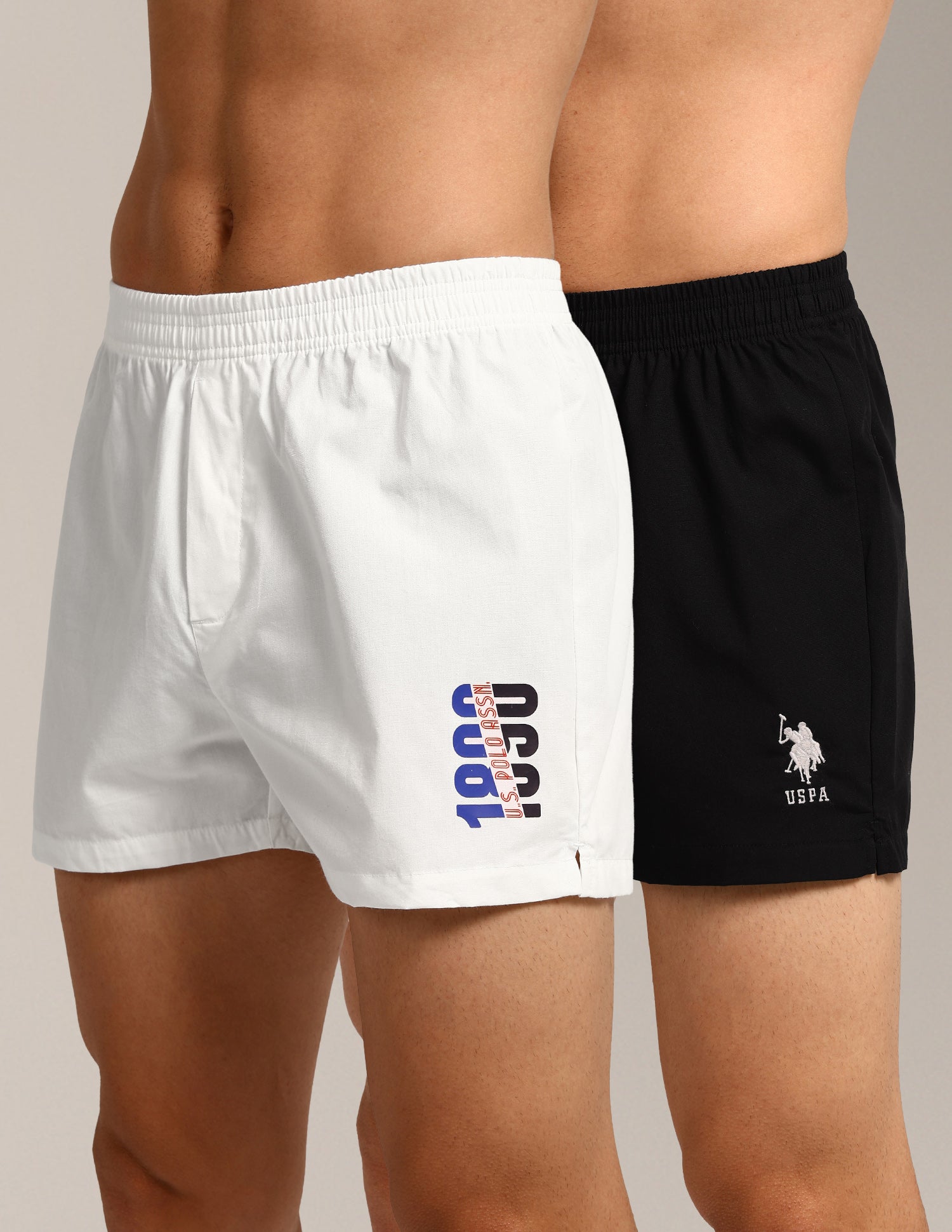 Light Cotton OEX16-P2 Boxer Shorts - Pack Of 2 Ivory & Black - U.S. Polo Assn. India | Large