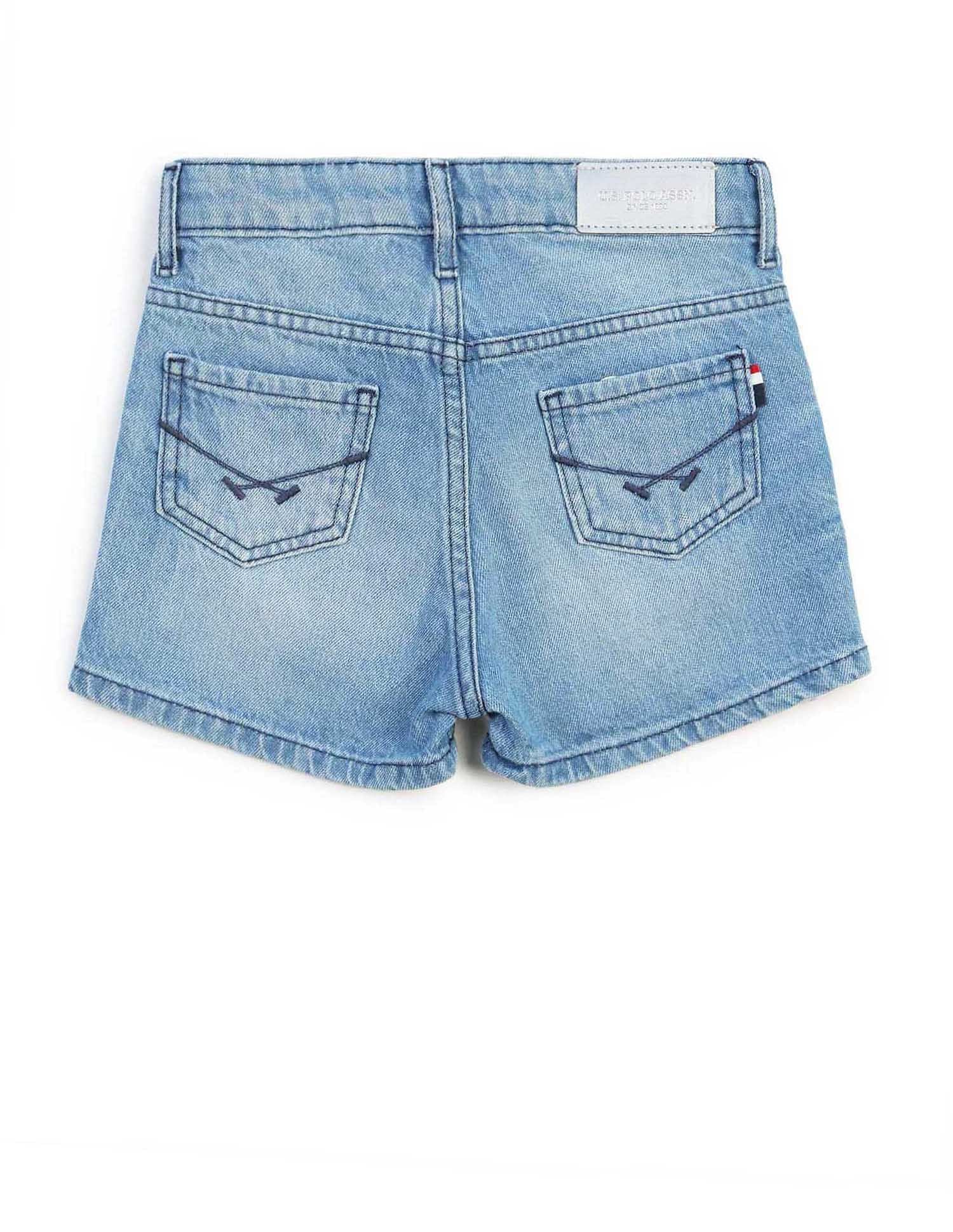 Girls Denim Solid Shorts Blue - U.S. POLO ASSN. | Large