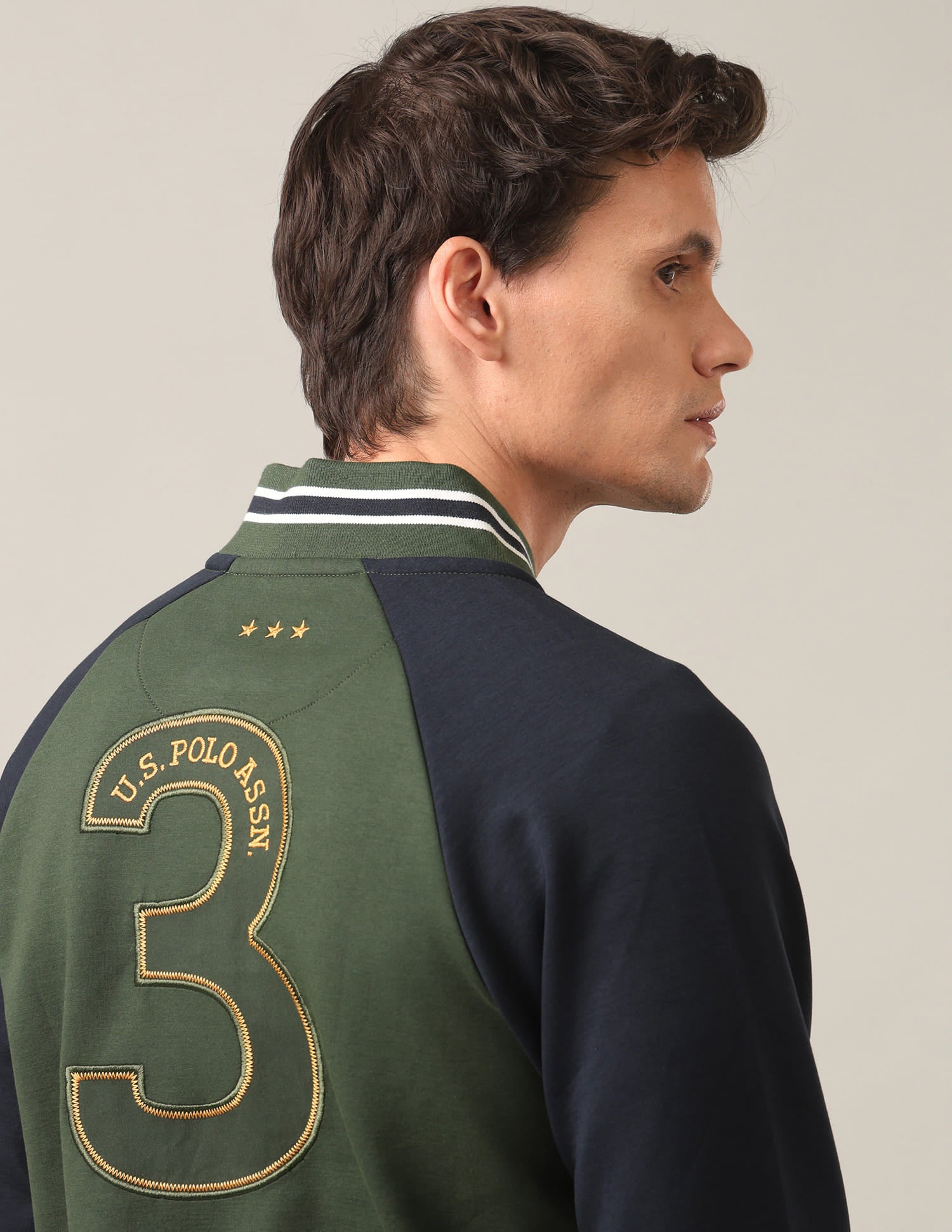 Colour Blocked Regular Fit Sweatshirt Olive - U.S. Polo Assn. India | Large