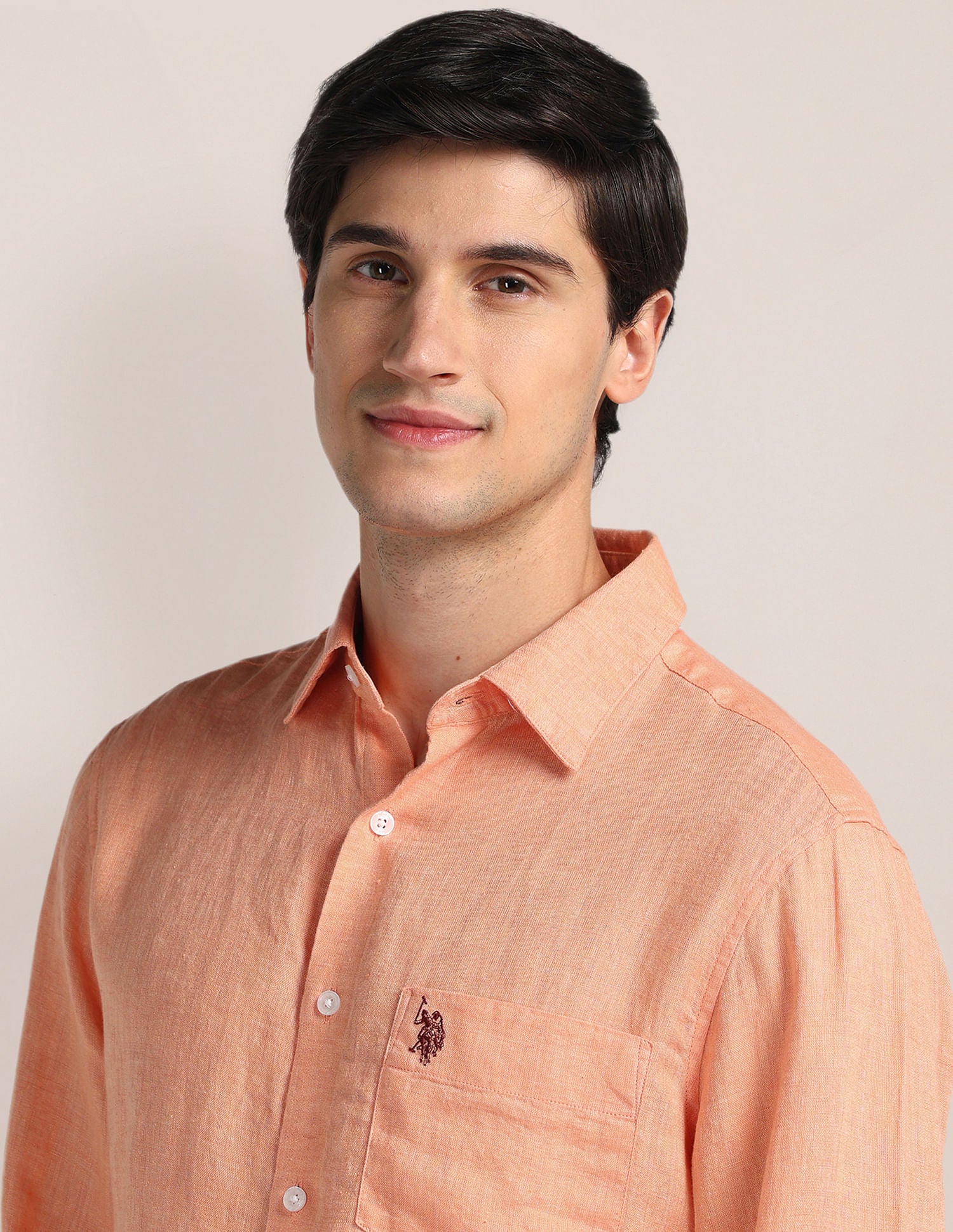 Solid Linen Shirt Orange - U.S. Polo Assn. India | Large