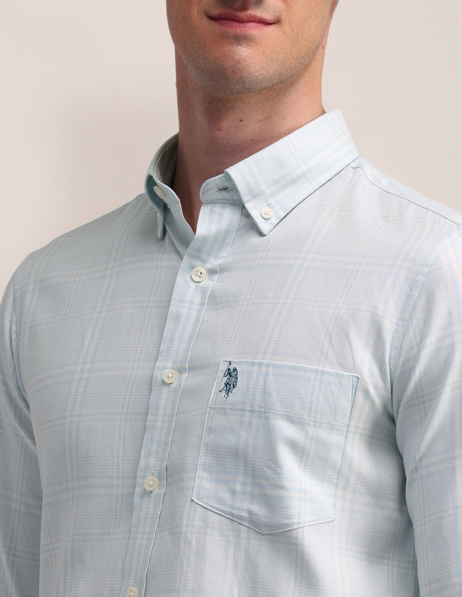 Grid Tattersall Checked Twill Shirt Light Blue - U.S. Polo Assn. India | Large