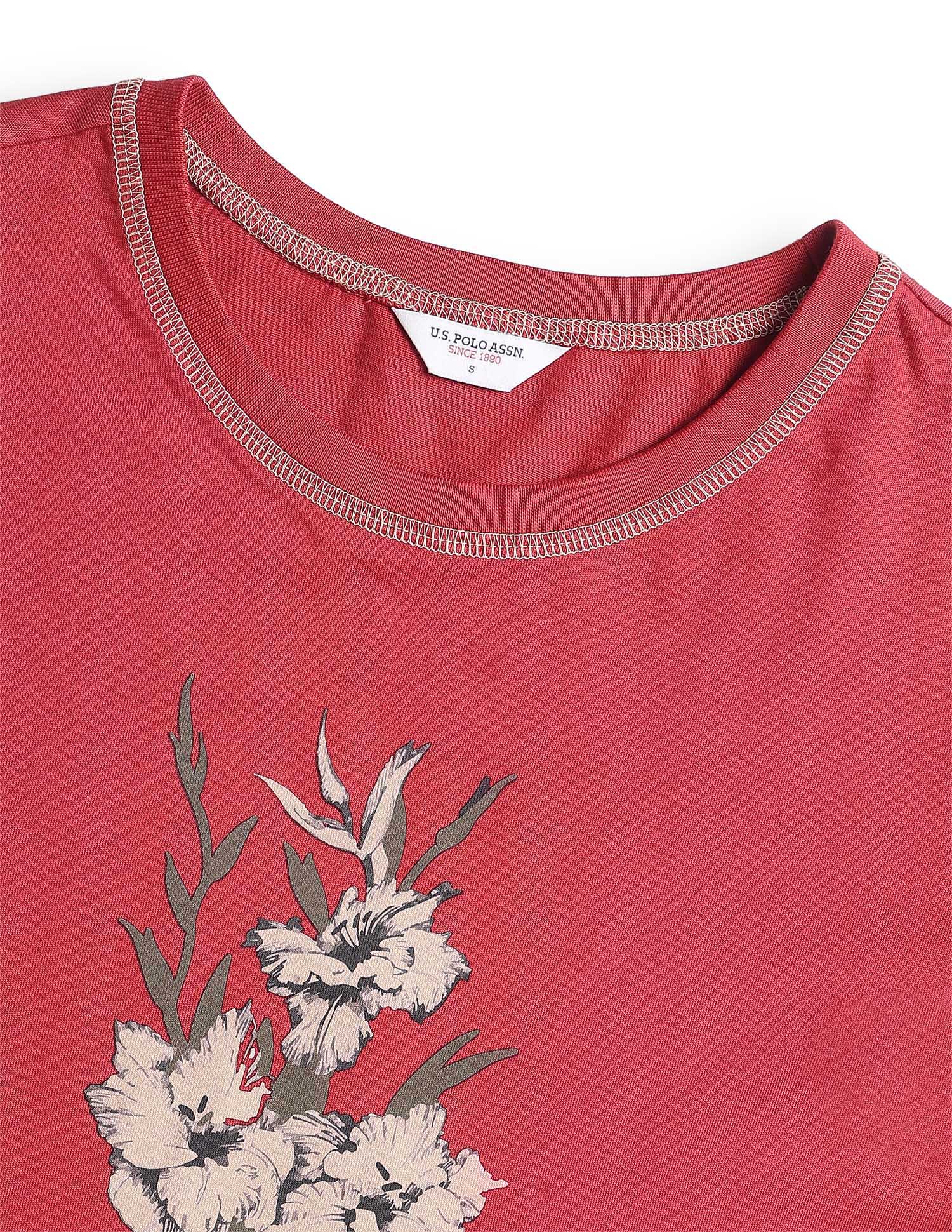 Digital Floral Printed Regular Fit T-Shirt Maroon - U.S. Polo Assn. India | Large