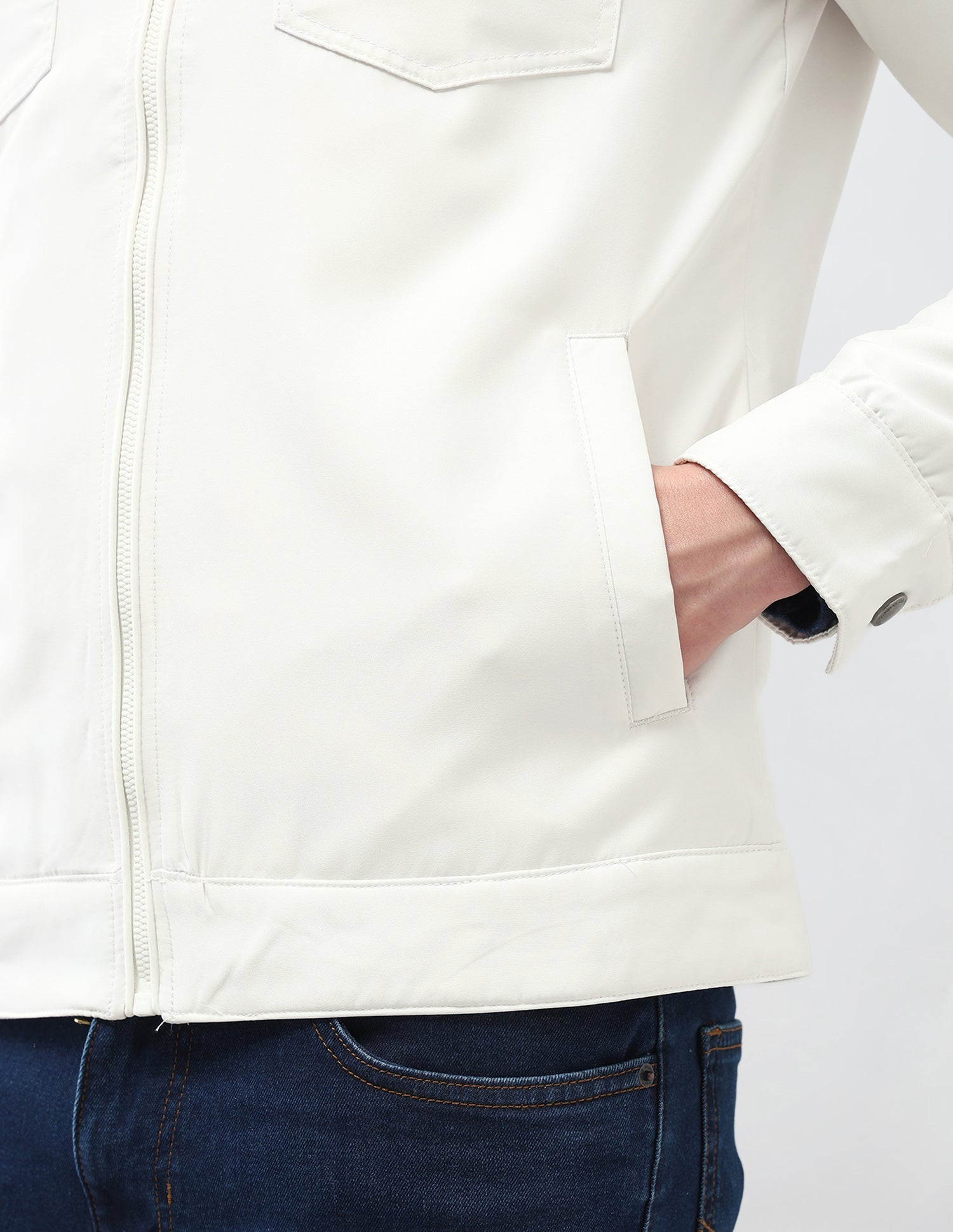 Solid Regular Fit Jacket Off White - U.S. Polo Assn. India | Large