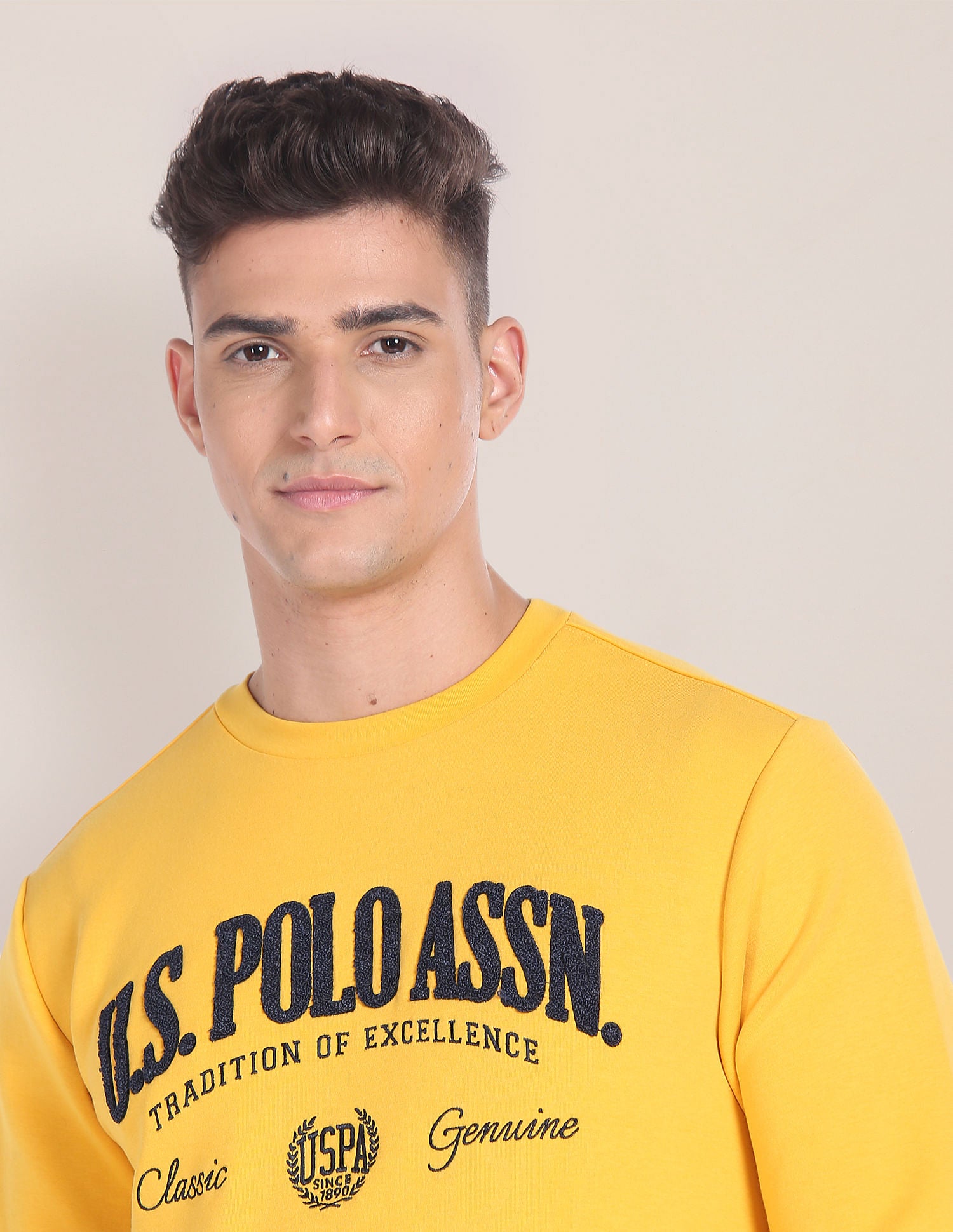 Crew Neck Appliqued Sweatshirt Yellow - U.S. POLO ASSN. | Large