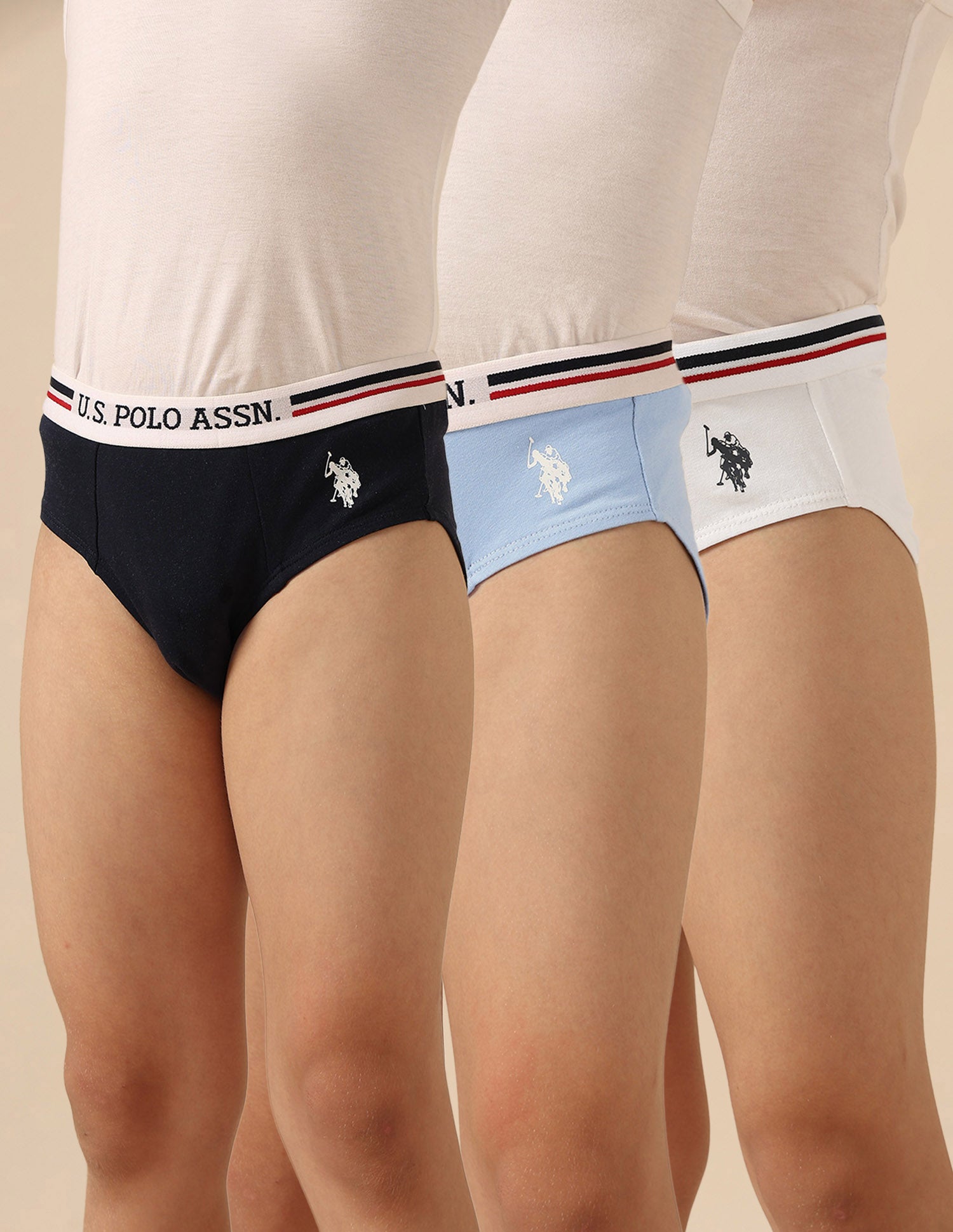 Boys Mid Rise Cotton Spandex EKB09 Briefs - Pack Of 3 White, Navy and Powderblue - U.S. POLO ASSN. | Large