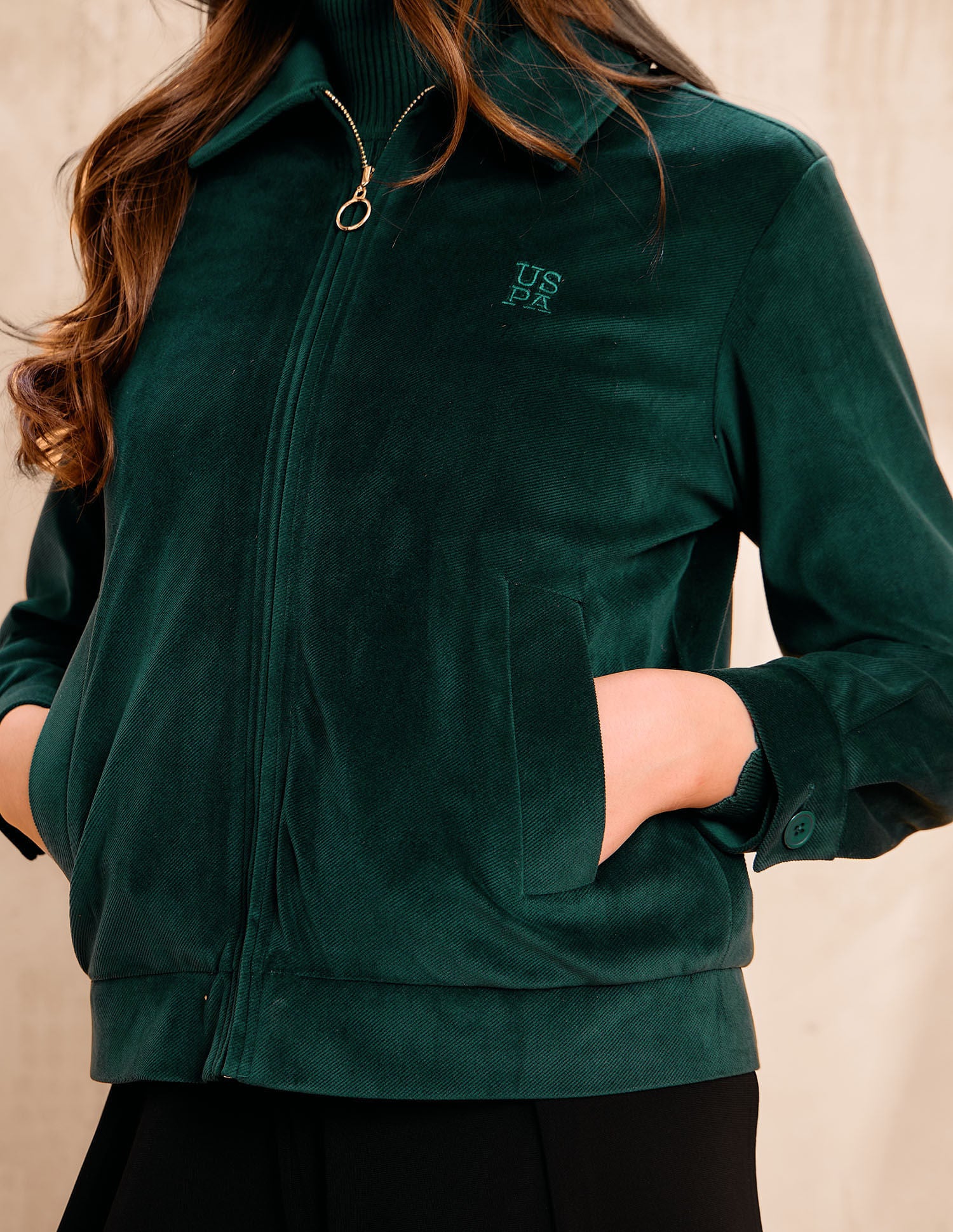 Solid Regular Fit Spread Collar Jacket Green - U.S. POLO ASSN. | Large