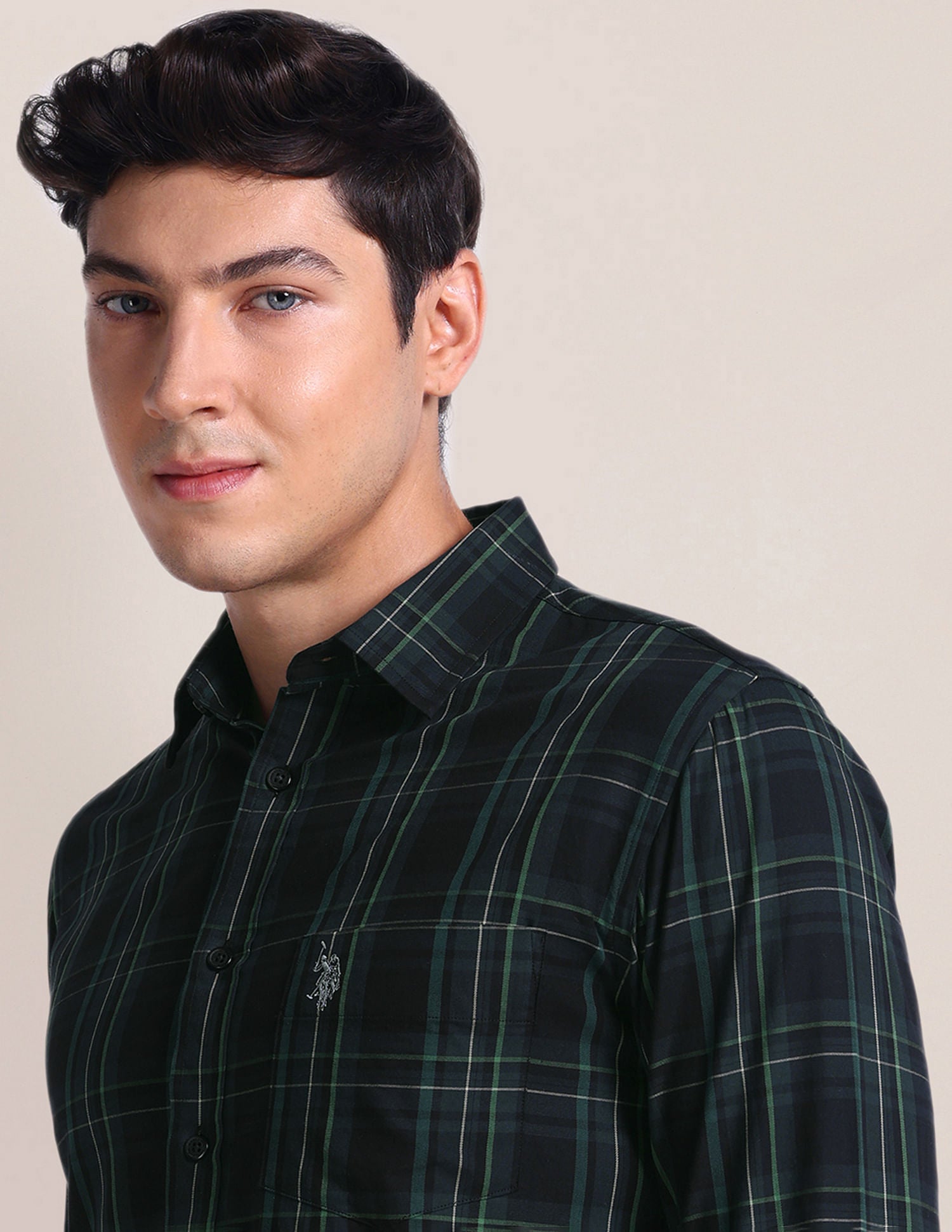 Tartan Check Tailored Fit Shirt Green - U.S. POLO ASSN. | Large