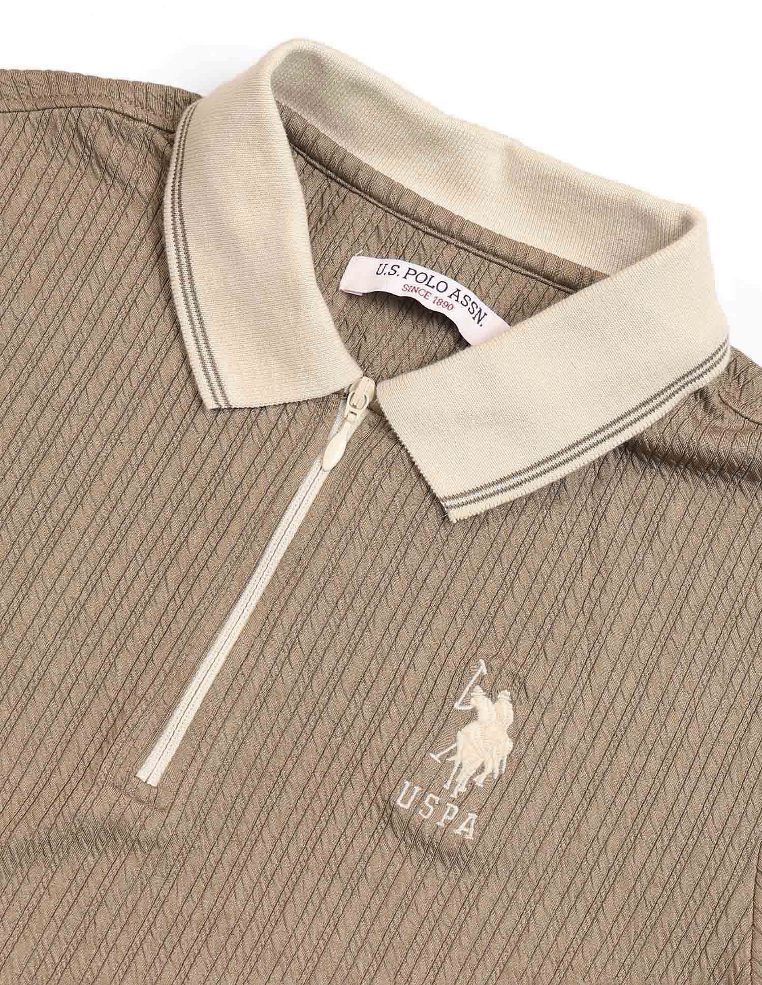 Regular Fit Textured Polo Shirt Light Brown - U.S. Polo Assn. India | Large