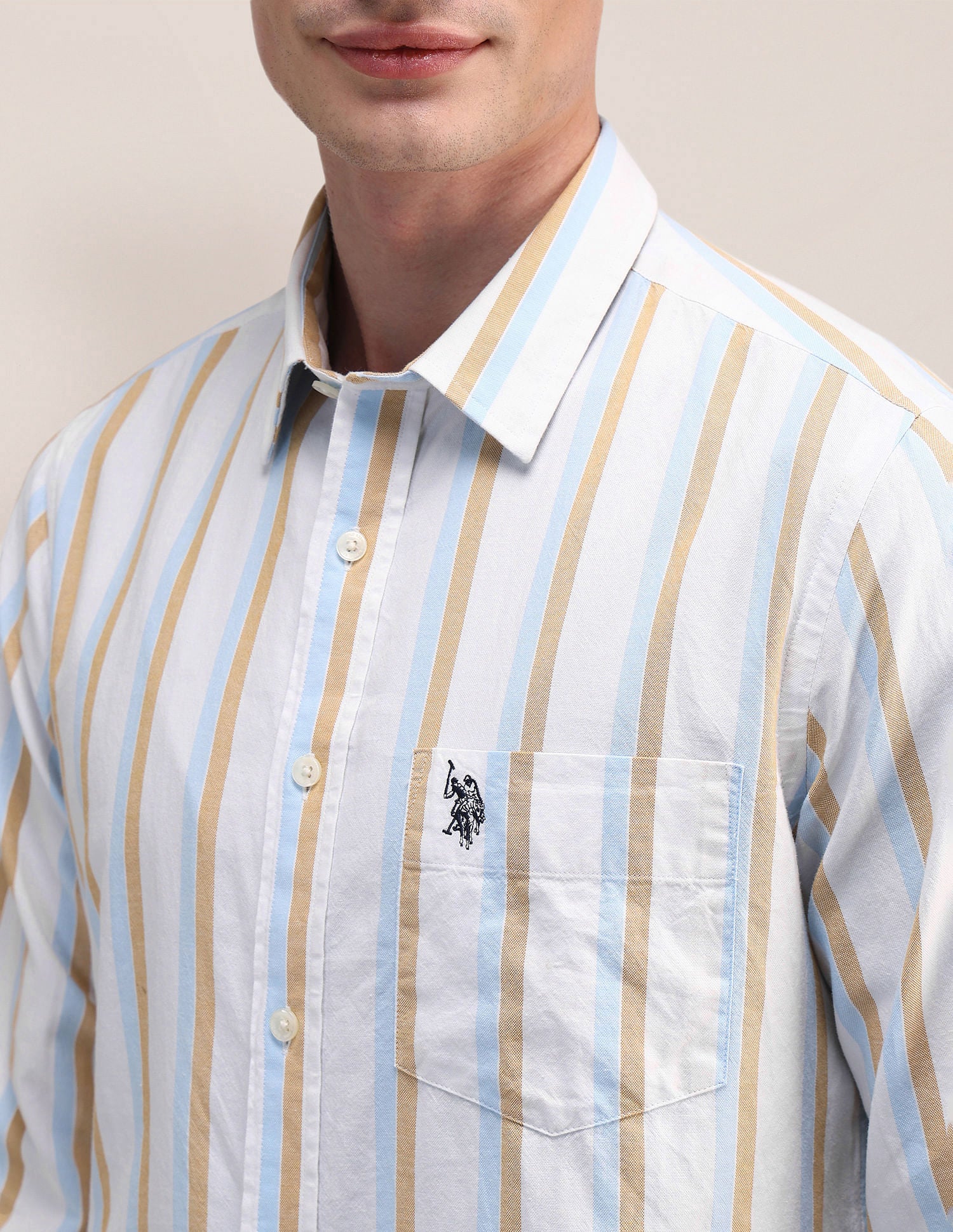 Vertical Striped Dobby Shirt White - U.S. POLO ASSN. | Large