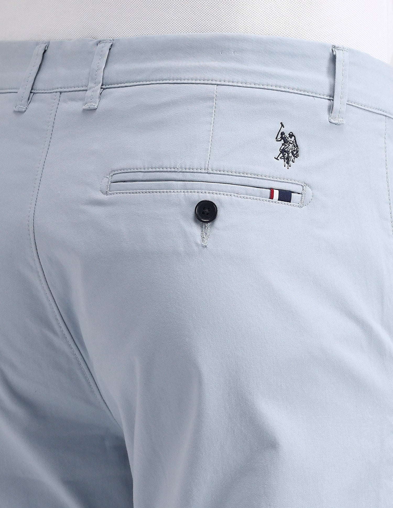 Riley Straight Fit Solid Trousers Light-Blue - U.S. Polo Assn. India | Large