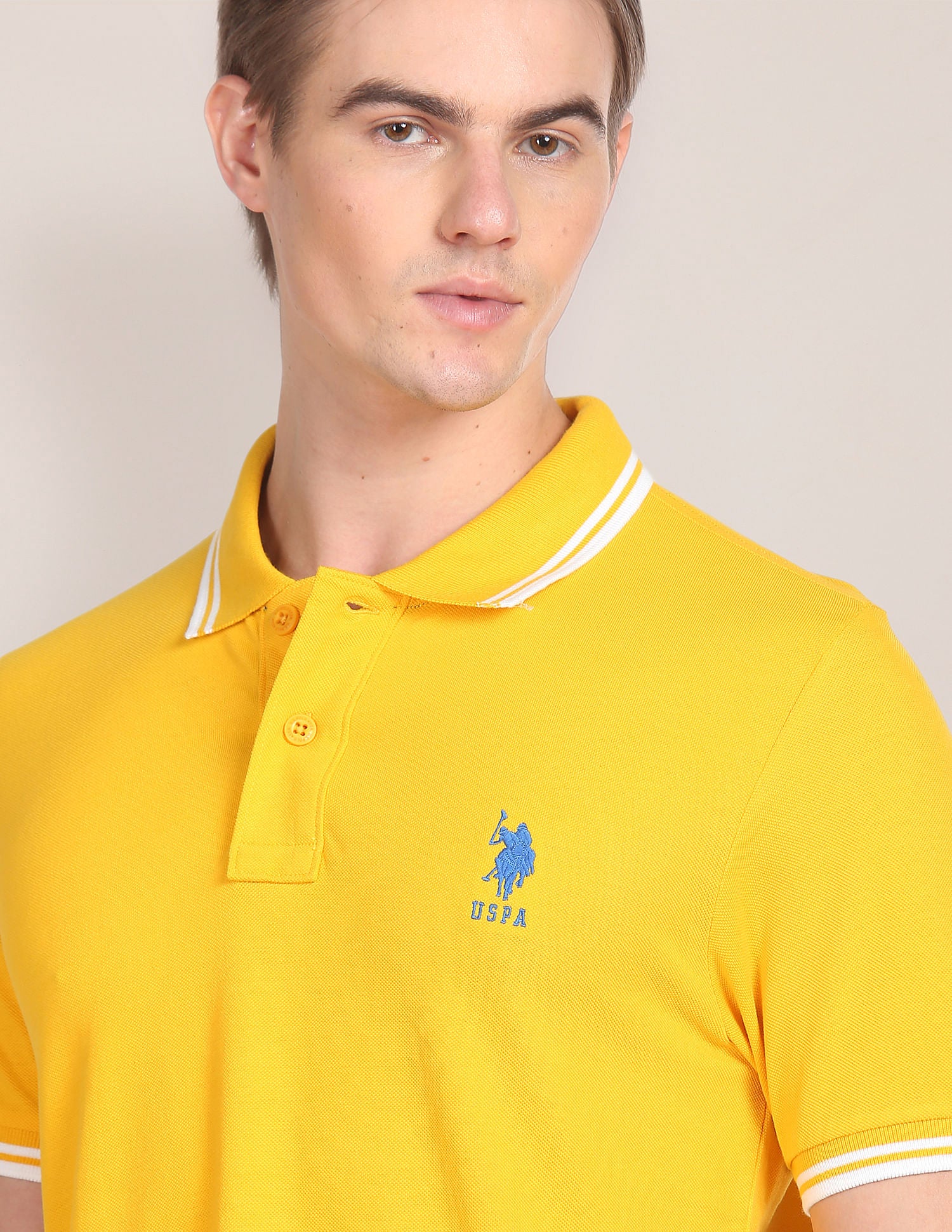 Tipped Collar Cotton Polo Shirt Mustard - U.S. Polo Assn. India | Large