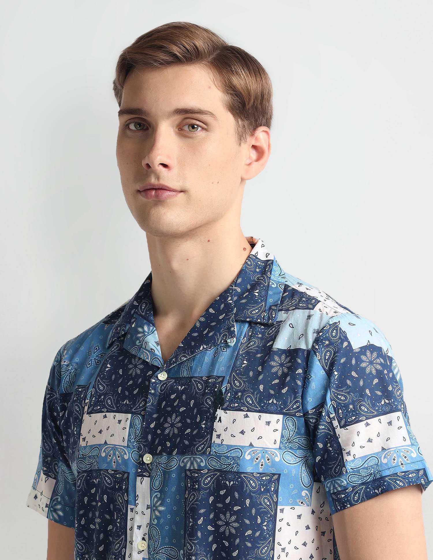 Motif Print Slim Fit Shirt Blue - U.S. Polo Assn. India | Large