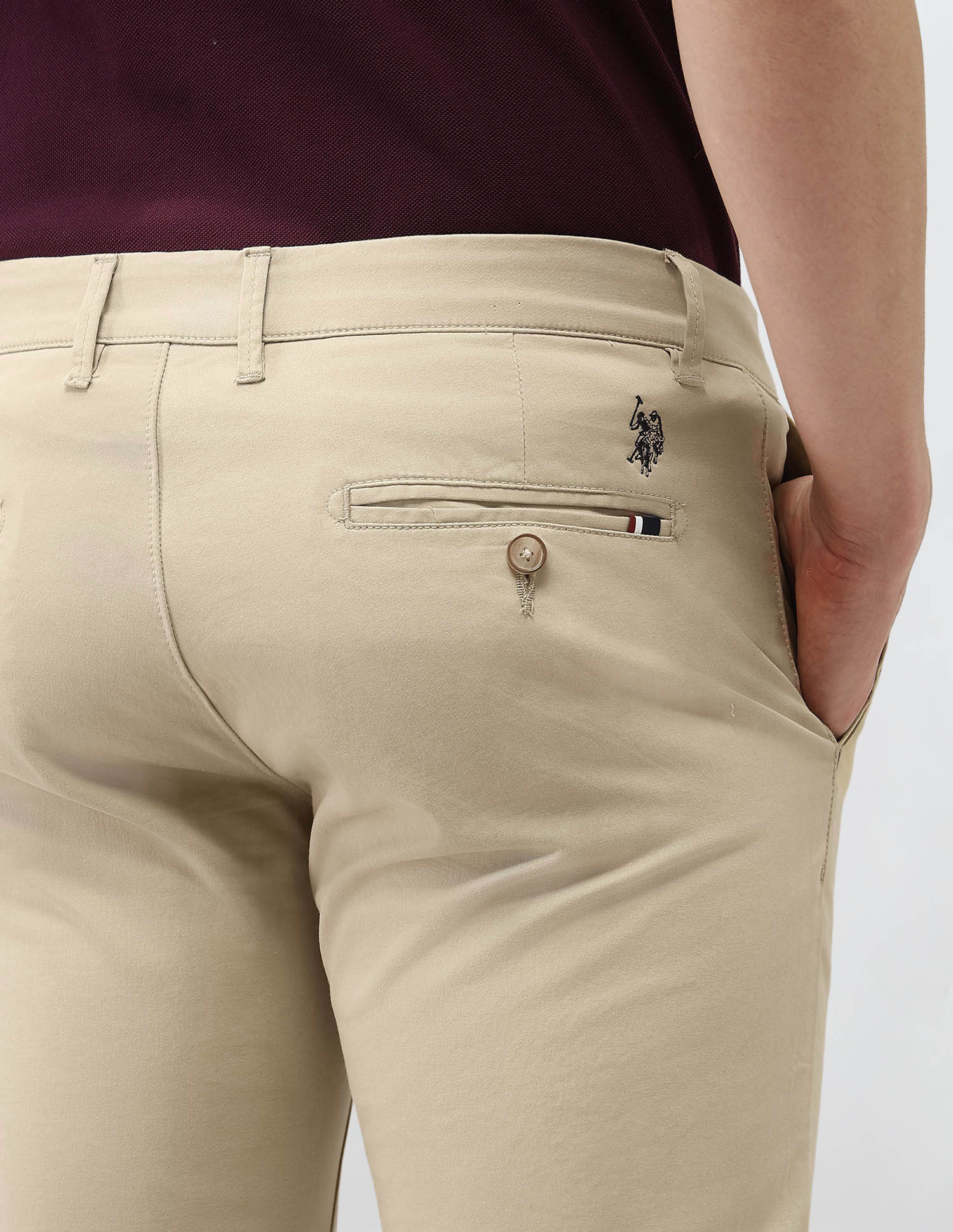 Denver Slim Fit Satin Trousers Light Kahki - U.S. Polo Assn. India | Large