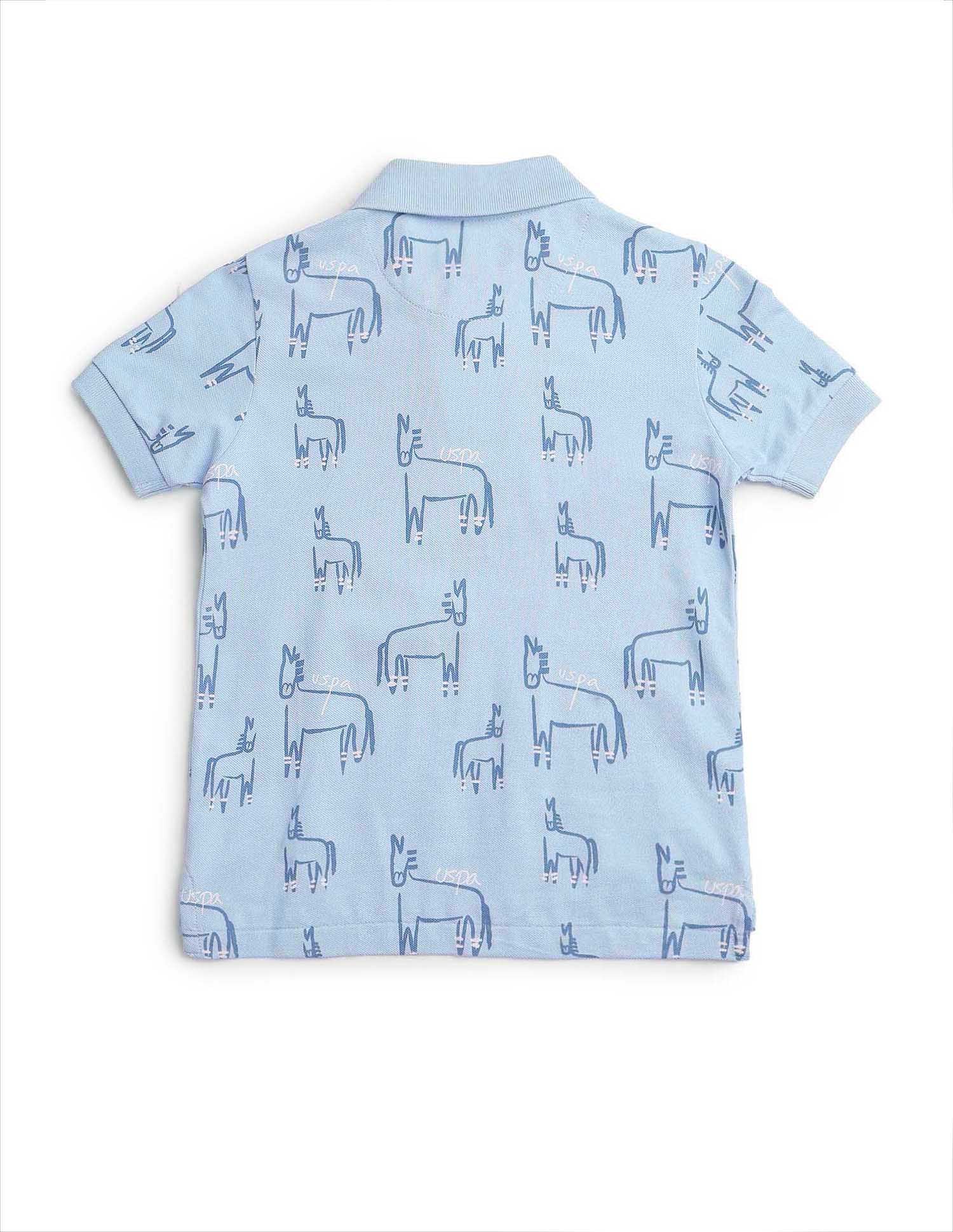 Boys Brand Printed Regular Fit Polo Shirt Light Blue - U.S. POLO ASSN. | Large