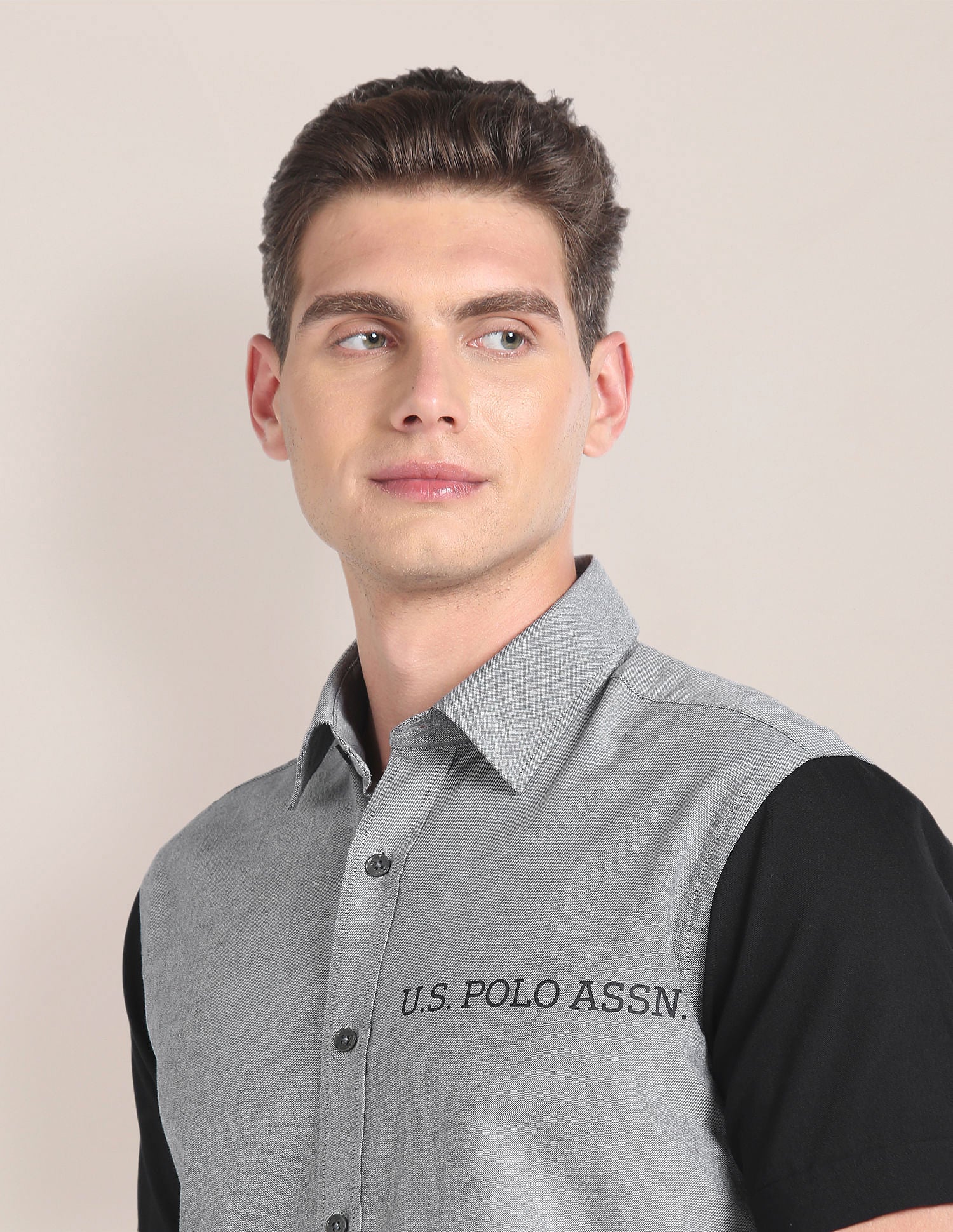 Colour Block Cotton Shirt Grey - U.S. POLO ASSN. | Large