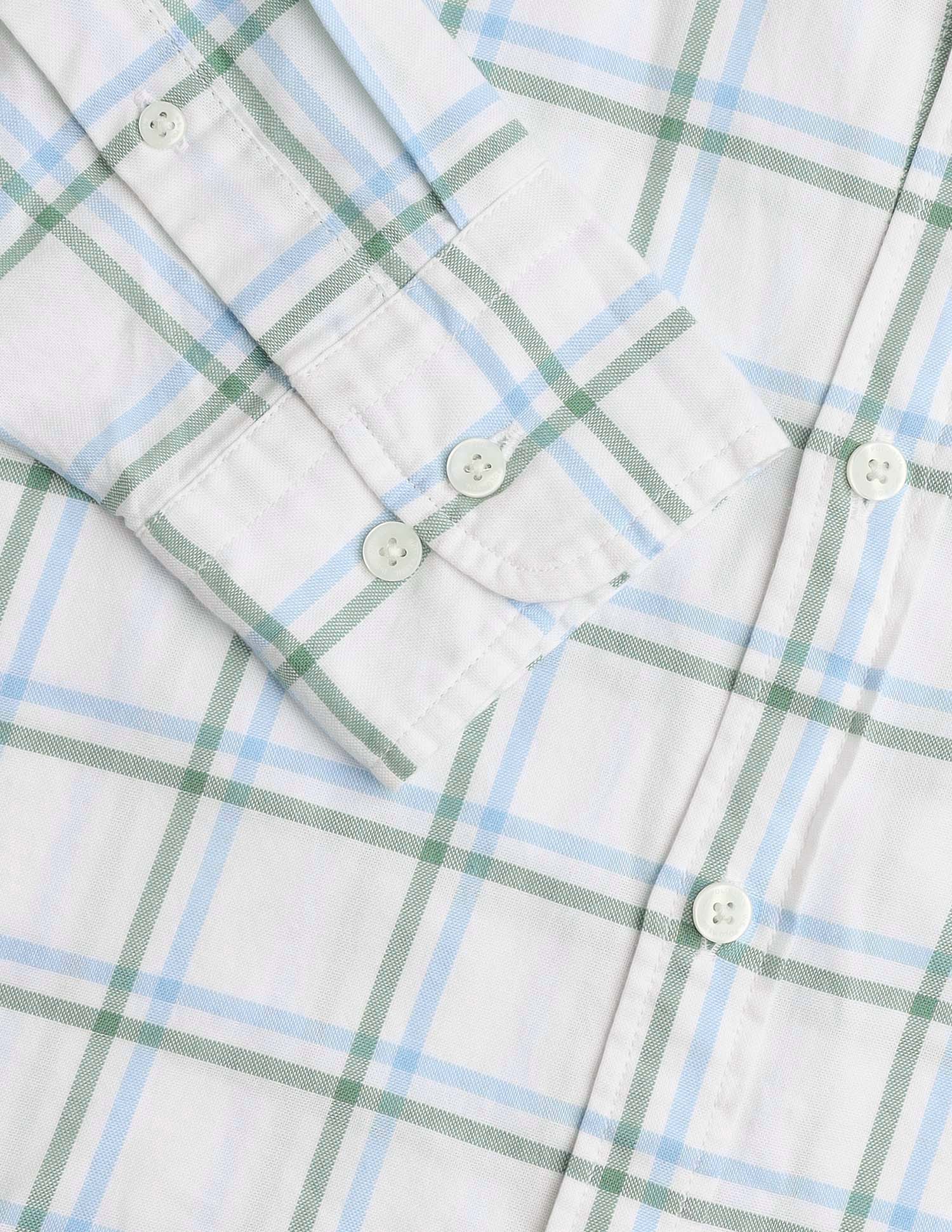 Pure Cotton Windowpane Checked Shirt Light Green - U.S. Polo Assn. India | Large