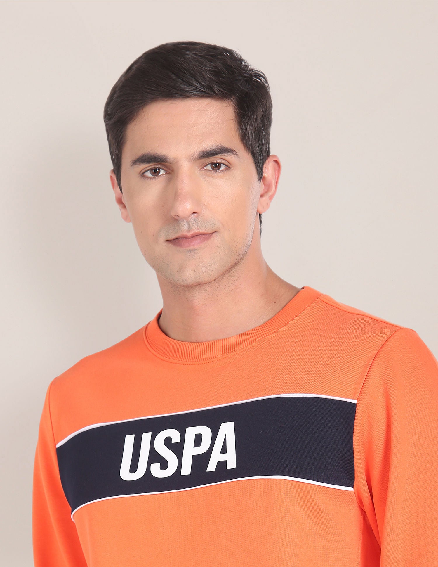 Brand Print Crew Neck Sweatshirt Orange - U.S. POLO ASSN. | Large