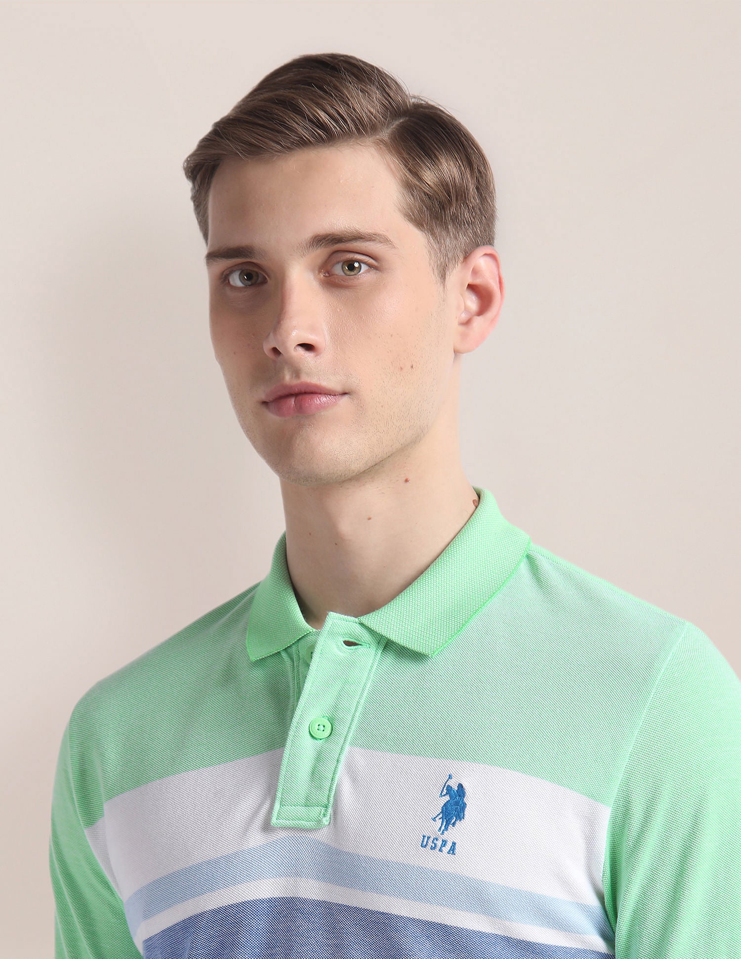 Horizontal Stripe Slim Polo Shirt Green - U.S. Polo Assn. India | Large