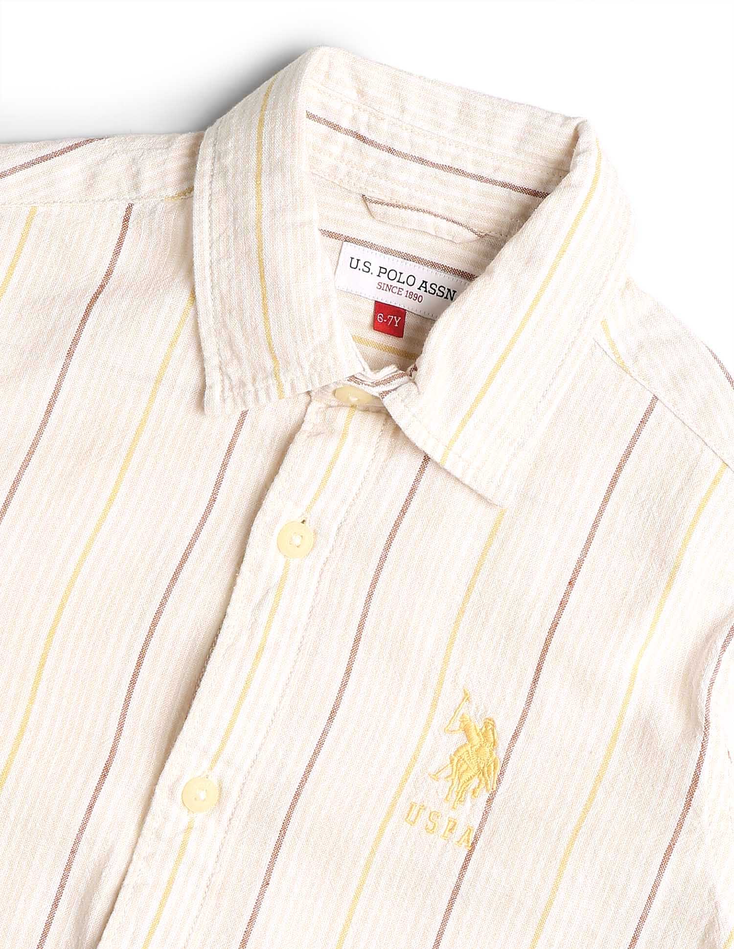Boys Vertical Striped Regular Fit Shirt Yellow - U.S. POLO ASSN. | Large