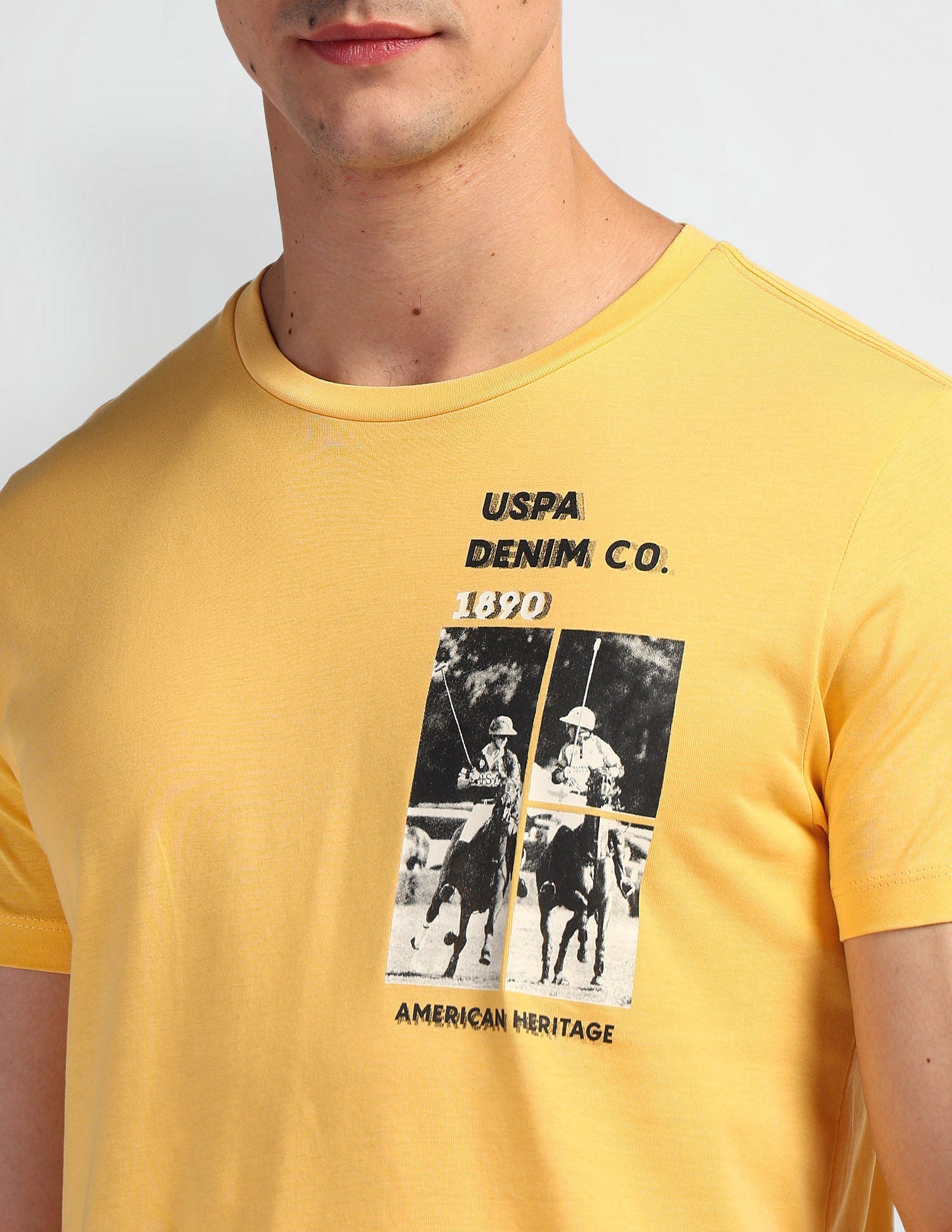 Brand Print Muscle Fit T-Shirt Yellow - U.S. Polo Assn. India | Large