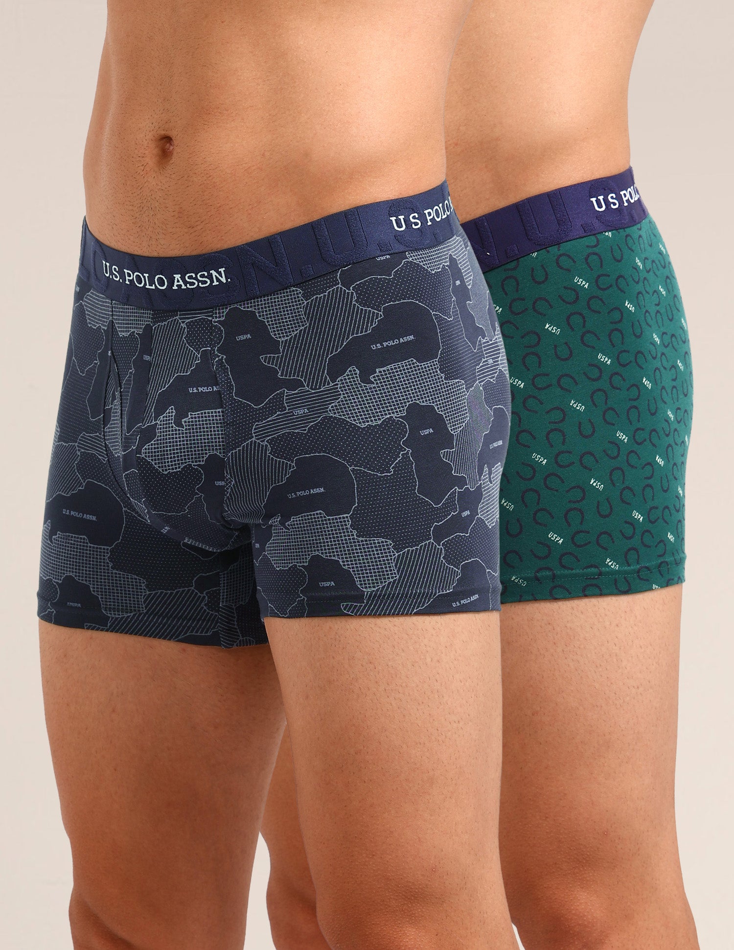 Printed Cotton Stretch Essential OET22 Long Trunk - Pack Of 2 Bistro Green/Oceana - U.S. Polo Assn. India | Large