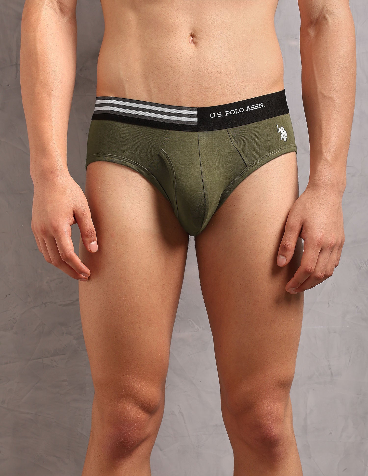 Striped Waistband OEB19 Briefs - Pack Of 2 Coco Creme and Dark Olive - U.S. Polo Assn. India | Large
