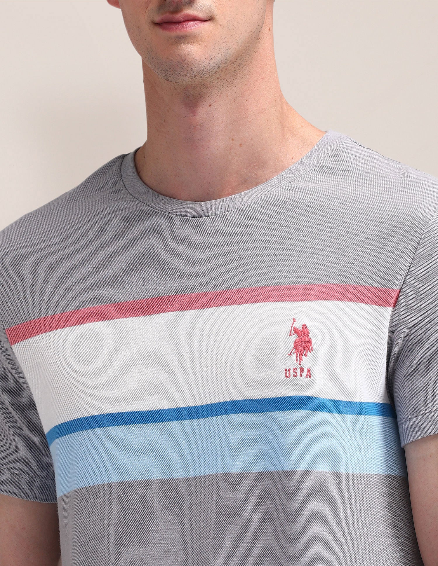 Slim Fit Horizontal Striped T-Shirt Light-Grey - U.S. Polo Assn. India | Large