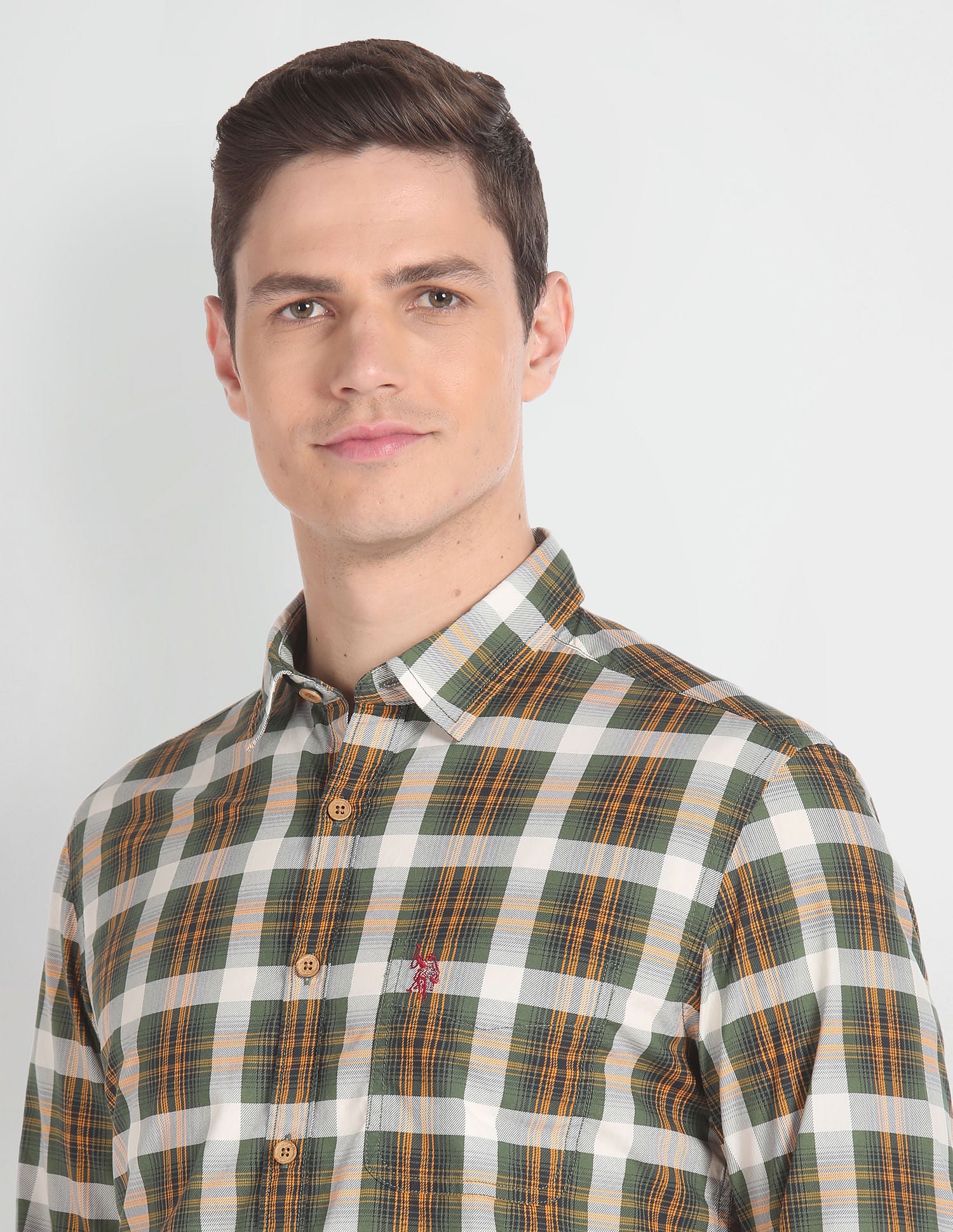 Tartan Check Cotton Shirt Olive - U.S. POLO ASSN. | Large