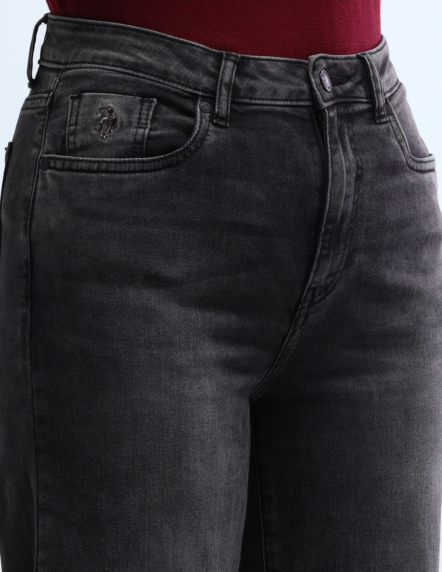 High Rise Wideleg Stretchable Jeans Dark Grey - U.S. POLO ASSN. | Large