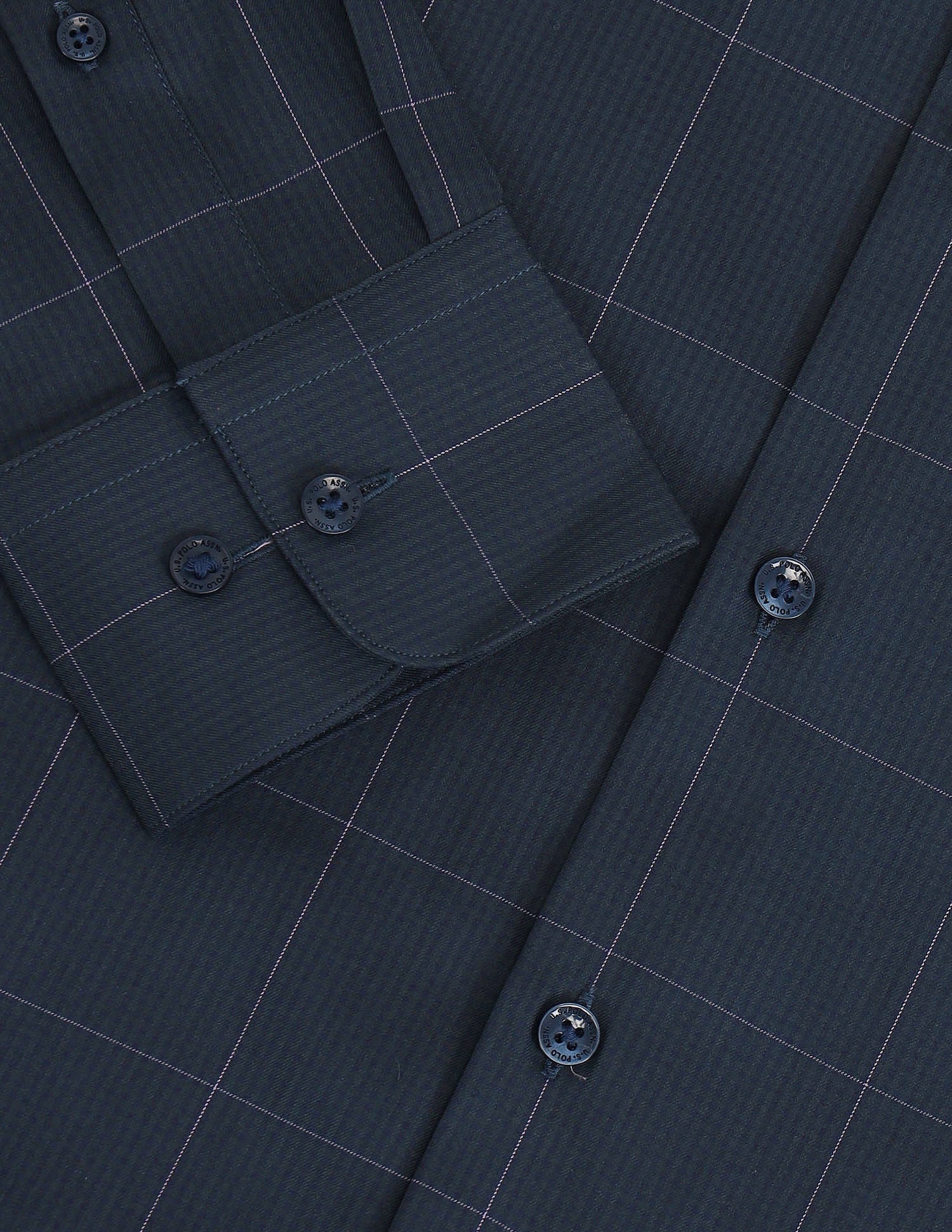 Gingham Checked Tailored Fit Shirt Navy - U.S. Polo Assn. India | Large
