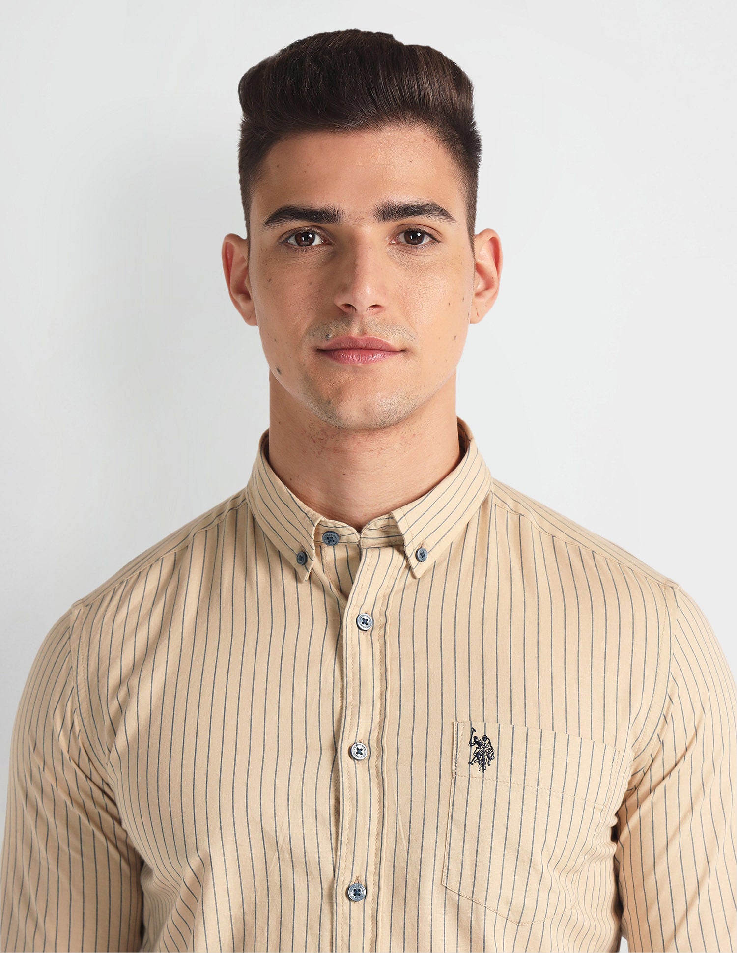 Vertical Stripe Slim Fit Shirt Khaki - U.S. Polo Assn. India | Large